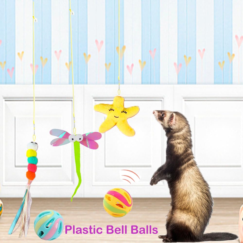 14 Pcs Ferret Squeaky Toys Set Rubber Balls Ferret Teeth Grinding Chewing Balls Teething Bouncy Bell Ball Interactive Sound Sque