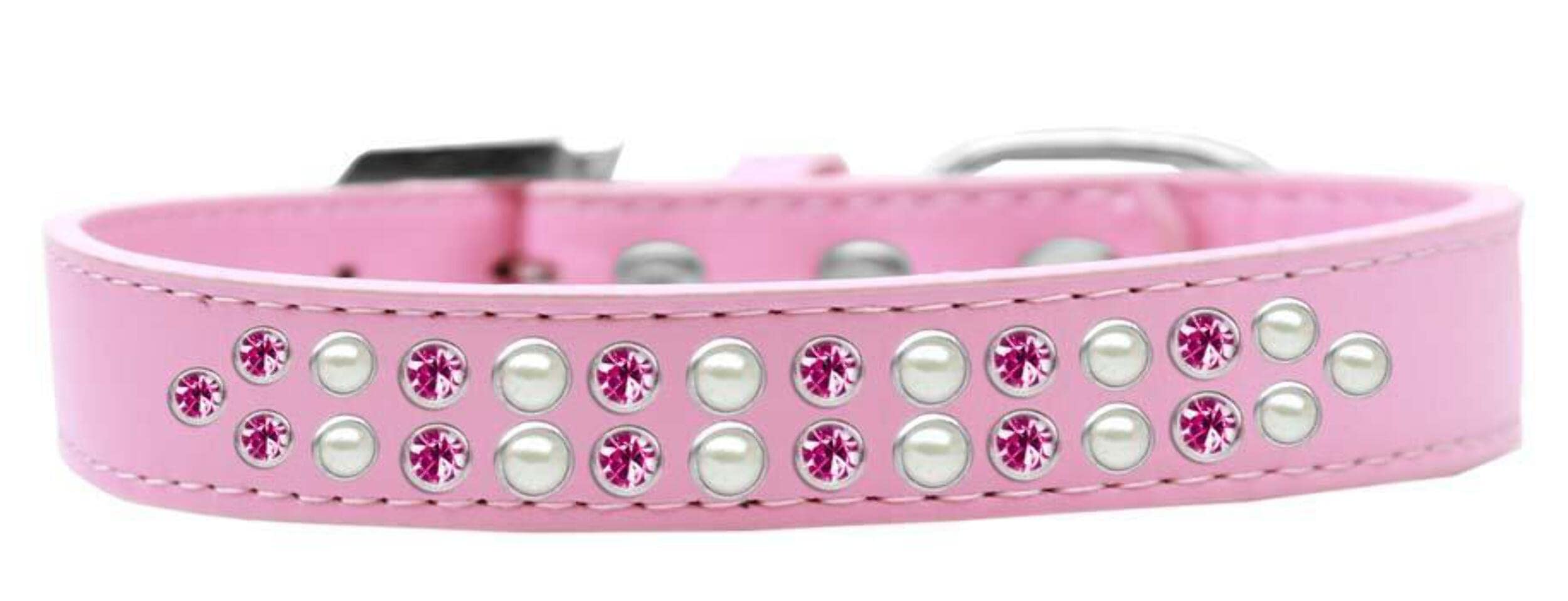 Dog, Puppy & Pet Fashion Collar, Two Row Pearl and Pink Crystal Rimsets Black 12