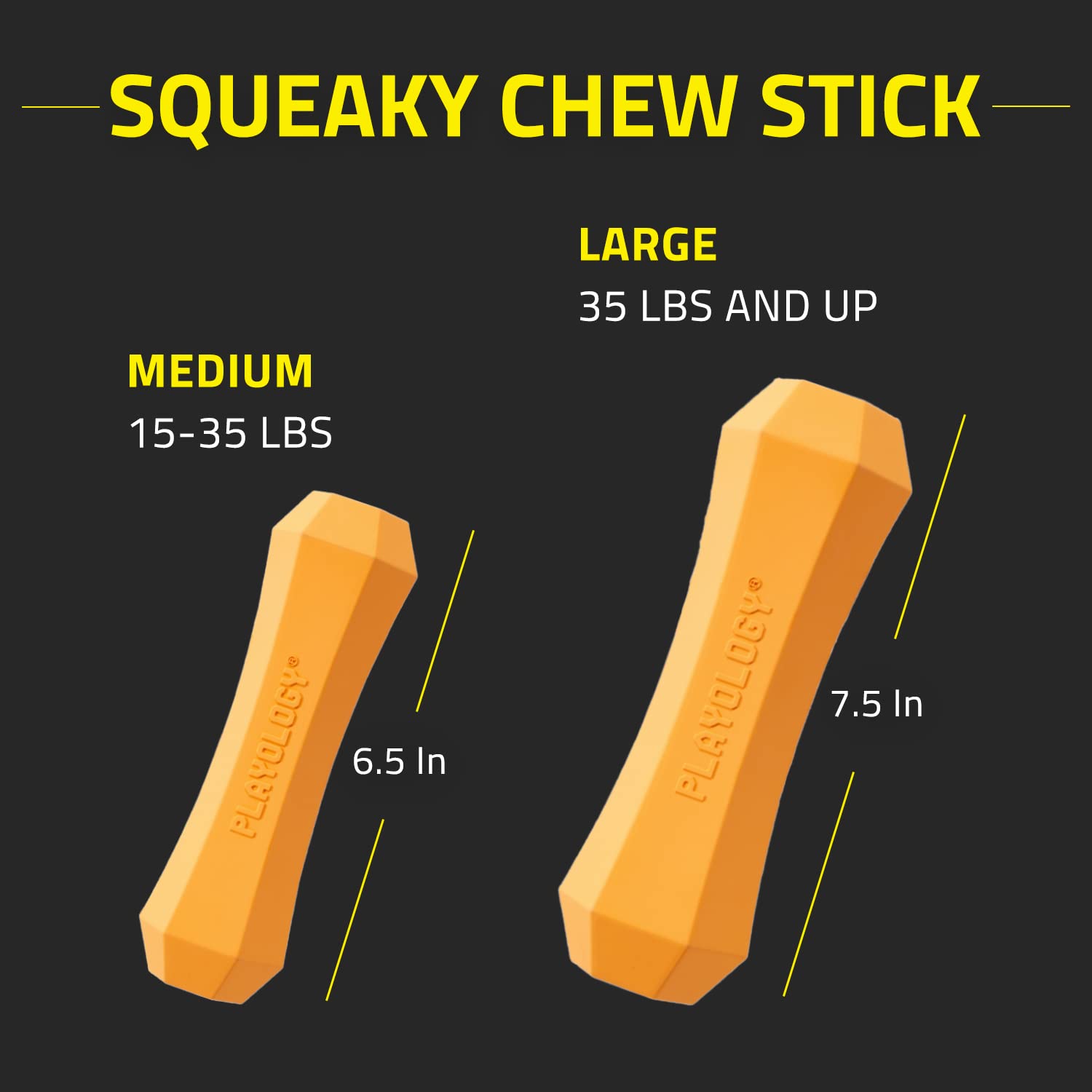 Playology Squeaky Chew Stick Dog Toy for Large Dogs - Cheddar Cheese Scented, Non-Toxic Rubber, Ideal for Moderate Chewers