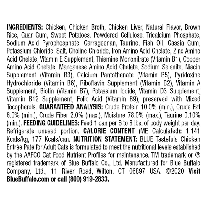 Blue Buffalo Tastefuls Flaked Chicken Pate Natural Wet Food for Adult Cats, 5.5 oz., Case of 12