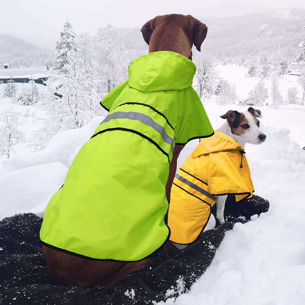 Candofly Dog Raincoat, Waterproof Reflective Pet Rain Jacket With Leash Hole, Hooded Puppy Poncho Slicker For Medium Dogs (Medium, Yellow)