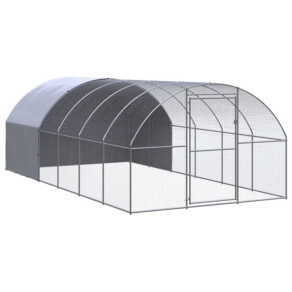 vidaXL Large Galvanized Steel Chicken Coop 3X6X2 ft with Roof for Outdoor Use and Easy Assembly Hen House Poultry Animal Cage Ru