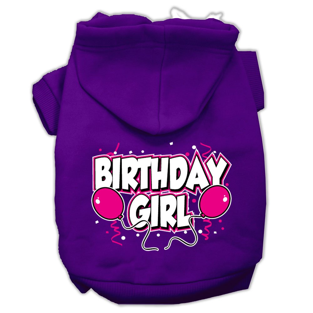 Pet, Dog & Cat Hoodie Screen Printed, 'Birthday Girl' Purple Xl (14-20 Lbs.)