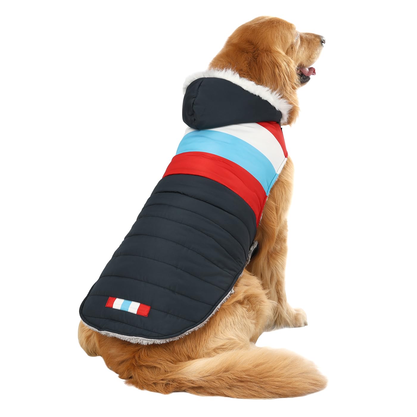 Hde Dog Puffer Jacket Fleece Lined Warm Dog Parka Winter Coat With Harness Hole Patriotic - Xxl