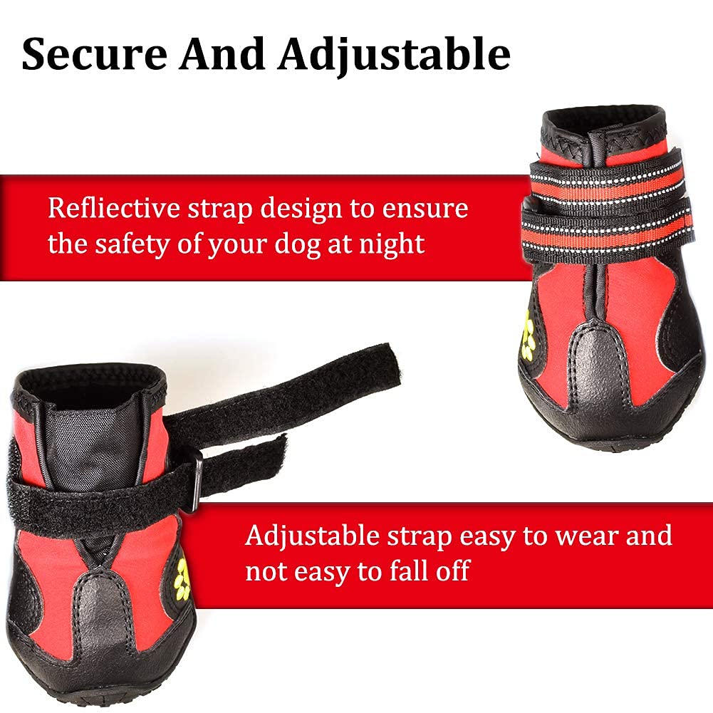 Covertsafe& Dog Boots For Dogs Non-Slip, Waterproof Dog Booties For Outdoor, Dog Shoes For Medium To Large Dogs 4Pcs With Rugged Sole Black-Red, Size 5: (2.7''X2.3'')(L*W) For 41-60 Lbs