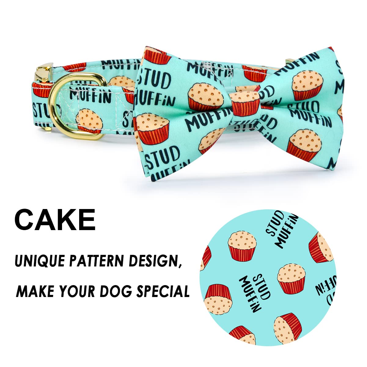 JIUJIA Stud Muffin Dog Bow Tie Collar - Adjustable Cotton Accessory for Small to Large Dogs (L 15-24")