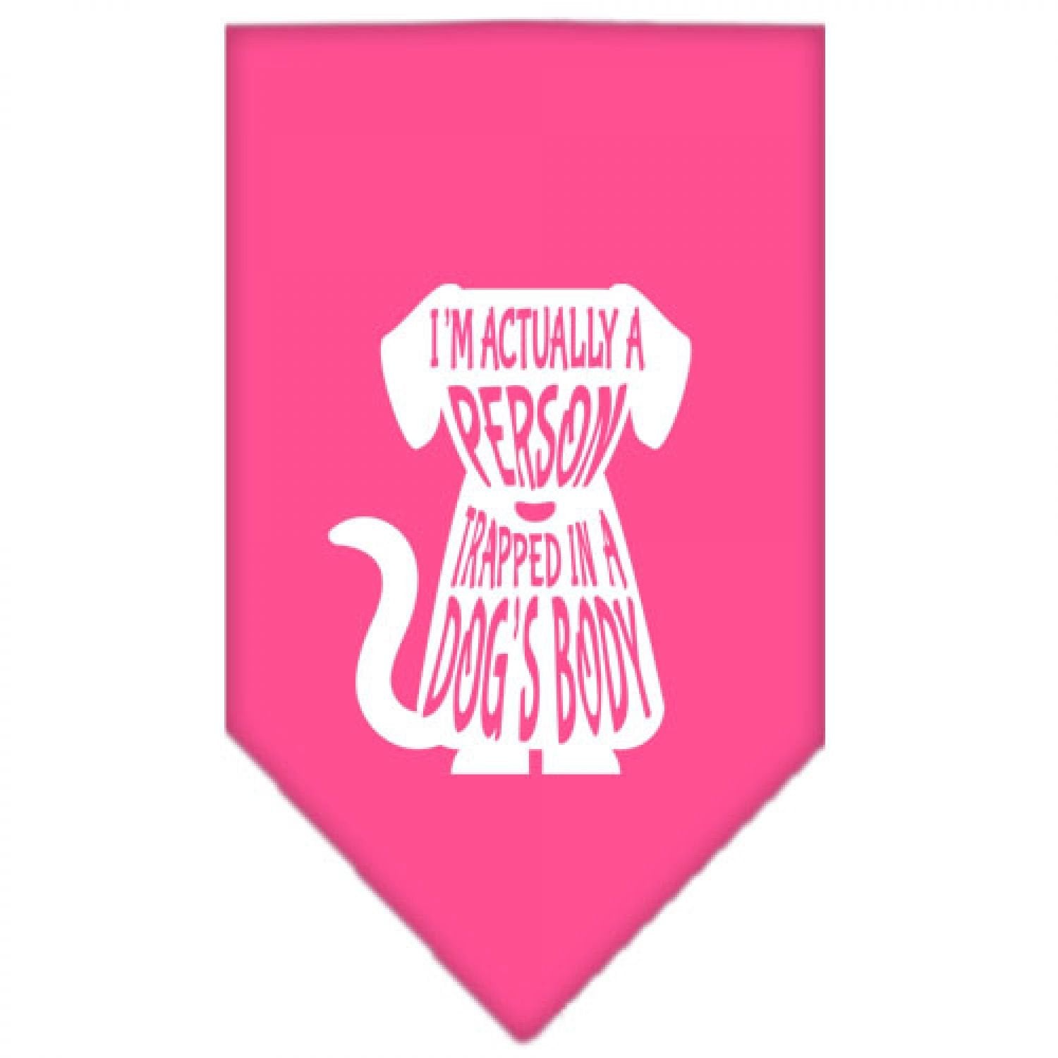 Pet and Dog Bandana Screen Printed, &quot;Trapped In A Dog's Body&quot; Bright Pink Small
