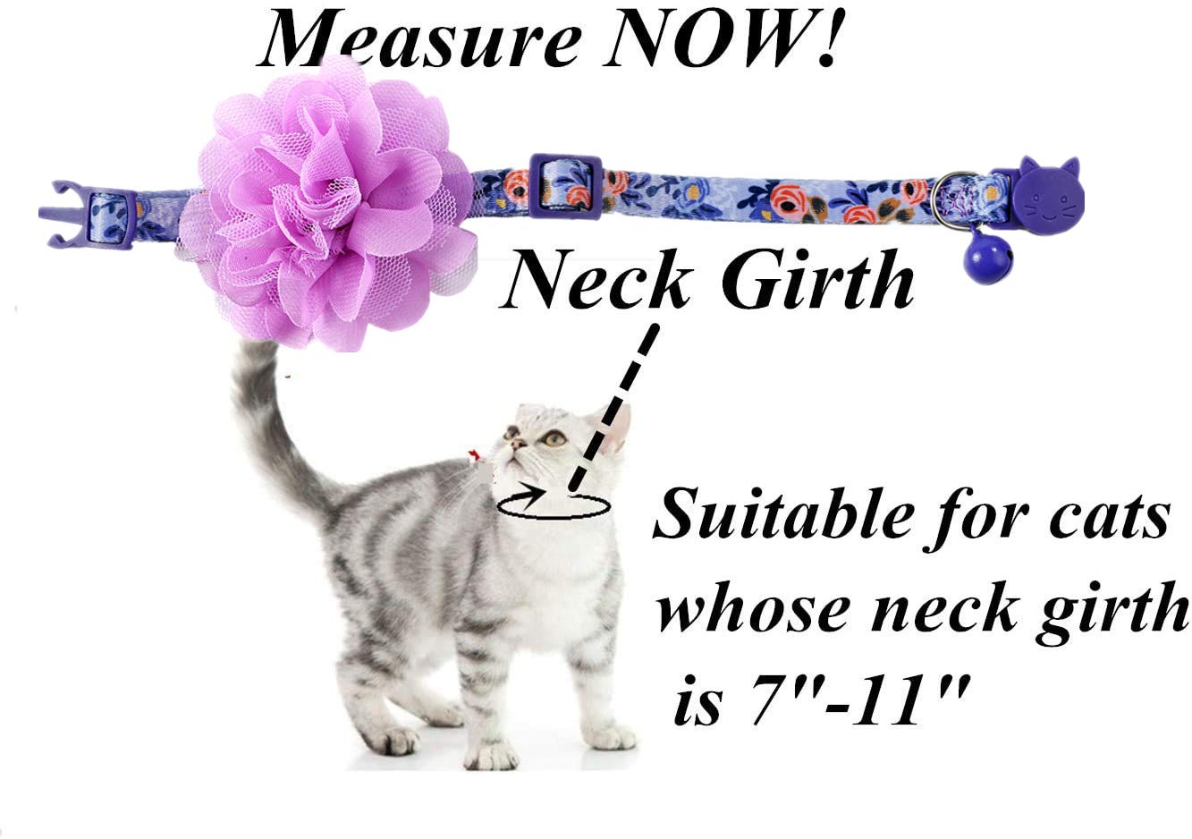 Boombone Floral Cat Collar With Removable Purple Flower Charm,Breakaway Small Dog Collar With Bell