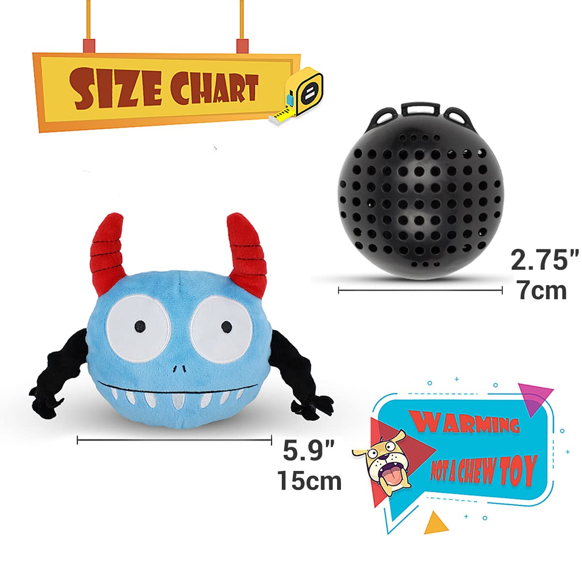 Namsan Giggle Plush Dog Toy Interactive Dog Toys Pet Squeaky Toy With Jumping Activation Ball For Dogs Playing (Blue Monster)