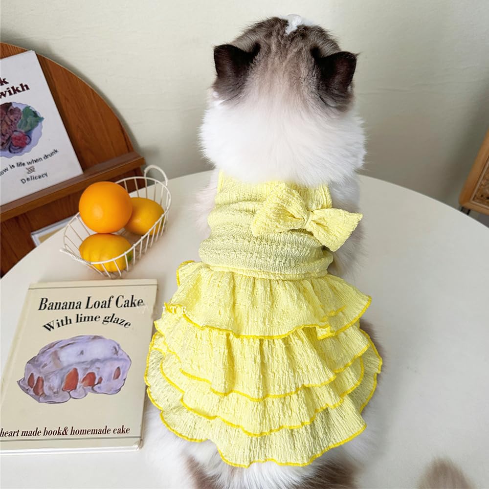 Anelekor 2 Pack Summer Dog Dresses With Bow Girl Puppy Clothes For Small Dog Spring Cat Outfit Sleeveless Pet Tiered Layered Cak