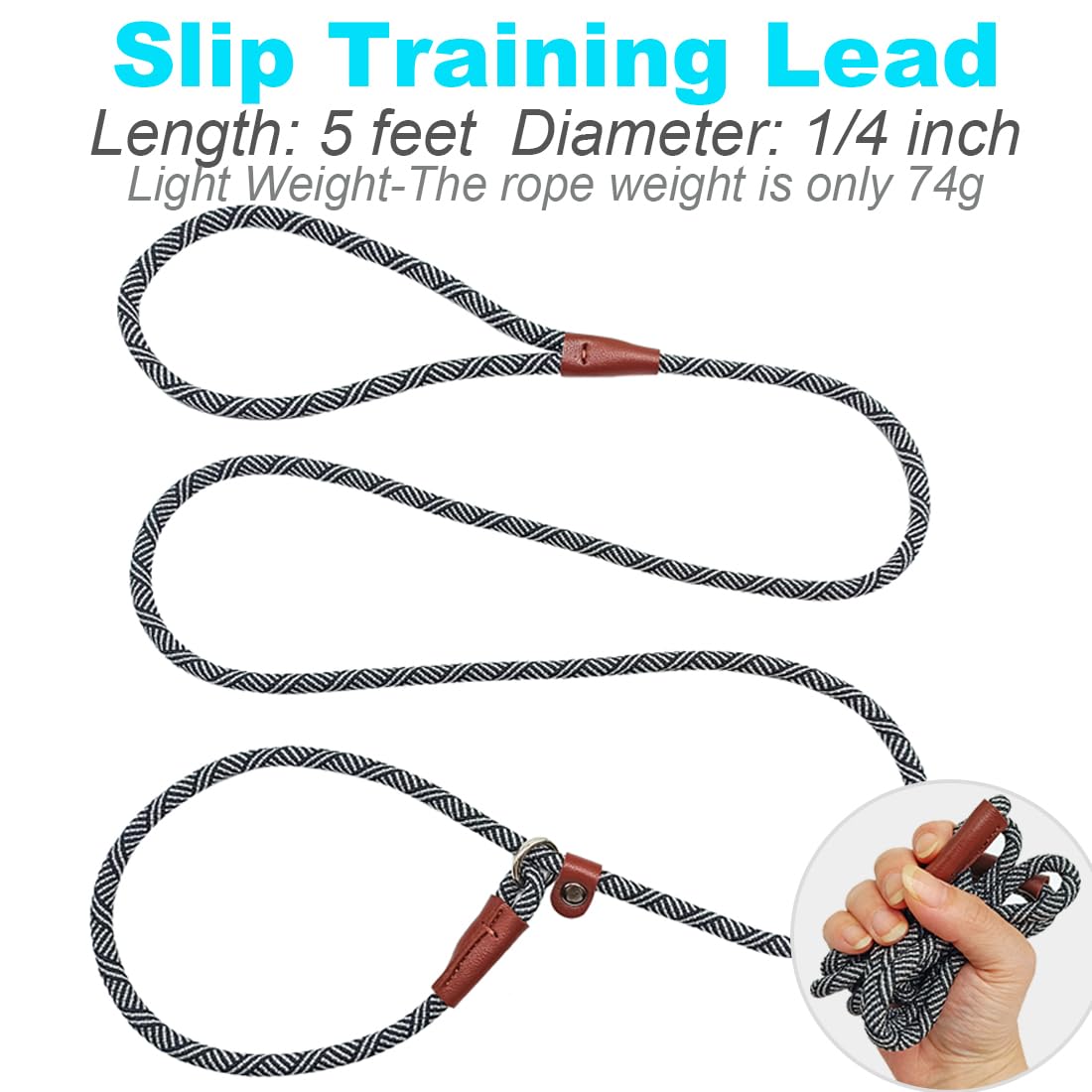 Mycicy Slip Lead Dog Leash, 1/4' X 5 Ft No Pull Control Training Leash For Small And Medium Dogs (Black)