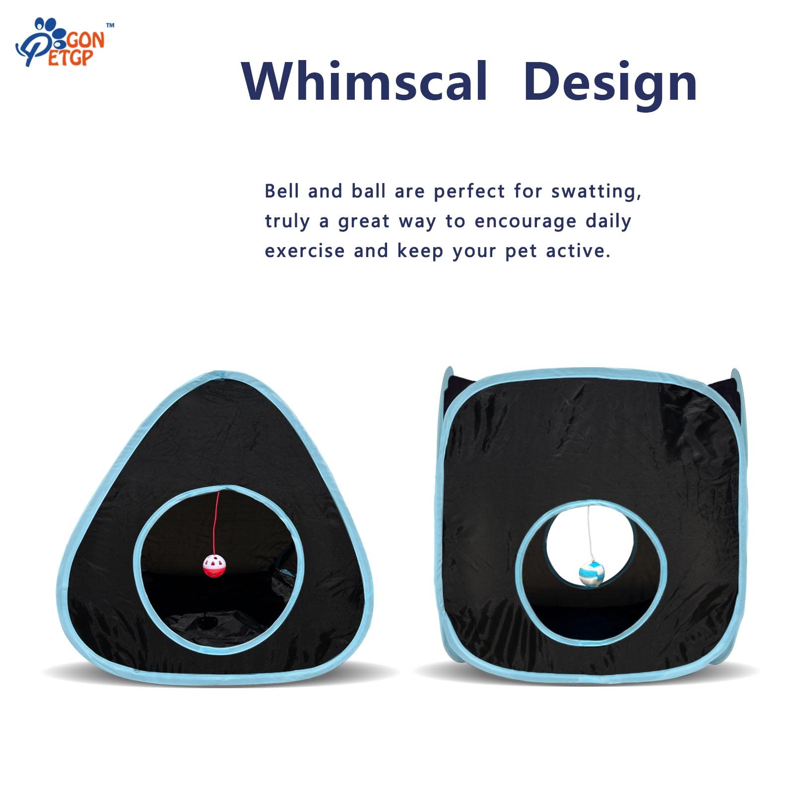 Gonpetgp Cat Tunnels For Indoor Cats With Cube Tent Toys Combo, Pop Up Collapsible Crinkle Interactive Peek Hole, Cat Tube With Play Ball And Bell For Kitten, Puppy, Kitty, Rabbit - Set Of 3
