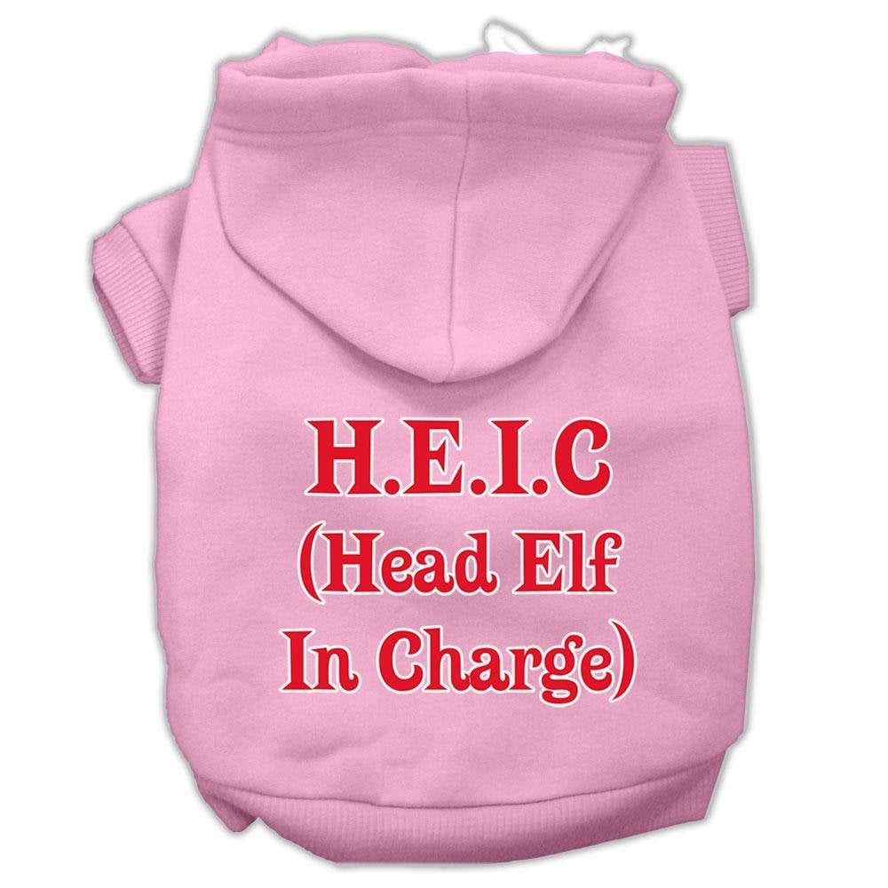 Christmas Pet Dog & Cat Hoodie Screen Printed, Head Elf in Charge Light Pink LG (10-14 lbs.)