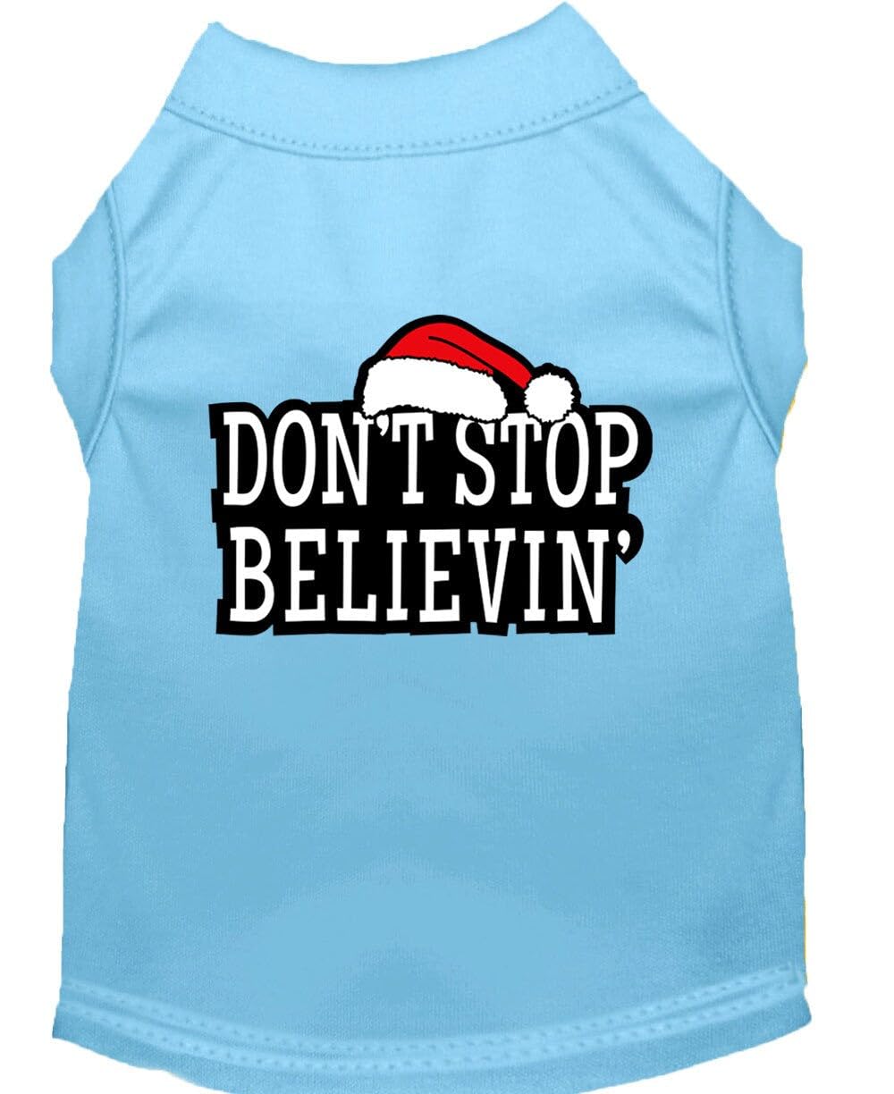 Christmas Screenprinted Dog Shirt, Dont Stop Believin Gray MD (6-10 lbs.)