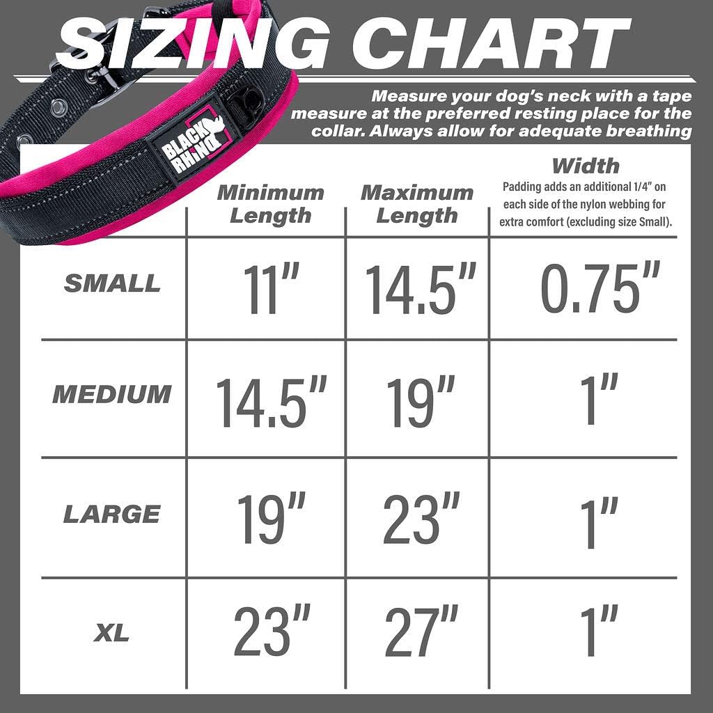 Black Rhino Dog Collars For Medium Dogs - Adjustable Reflective Heavy Duty Dog Collar With Ultra-Soft Neoprene Padding - Weather