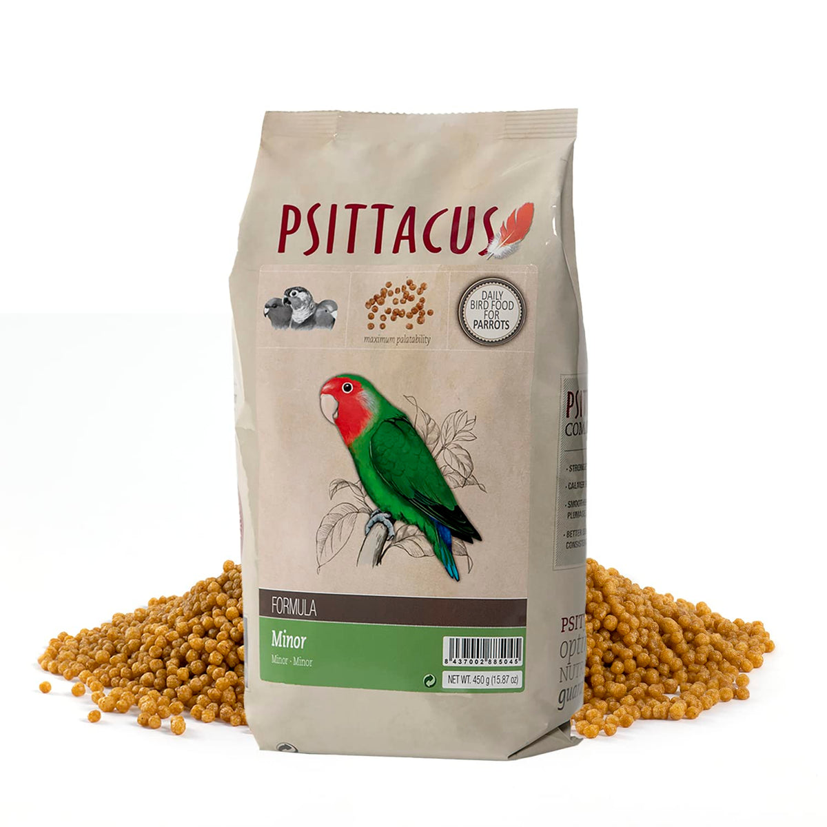 Psittacus Minor 1 Lb  Complete Pellet Diet For Lovebirds, Parrotlets And Green Cheeks  Premium Food For Birds, 100% No-Gmo