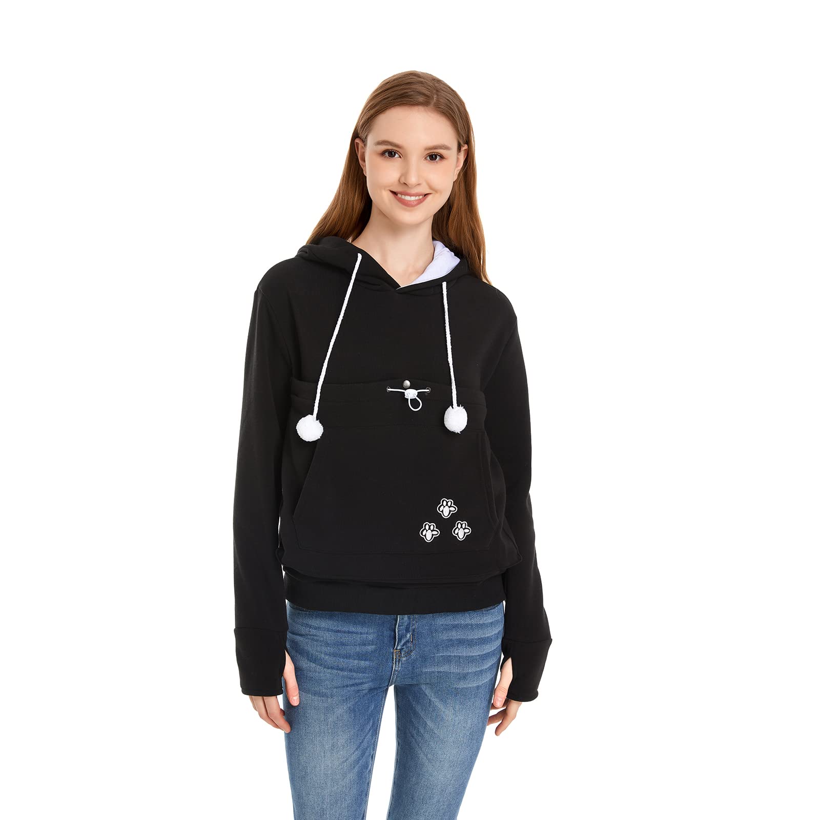 Kei Tomlison Unisex Big Pouch Hoodie Long Sleeve Pet Dog Holder Carrier Sweatshirt, Black-Thick, Large