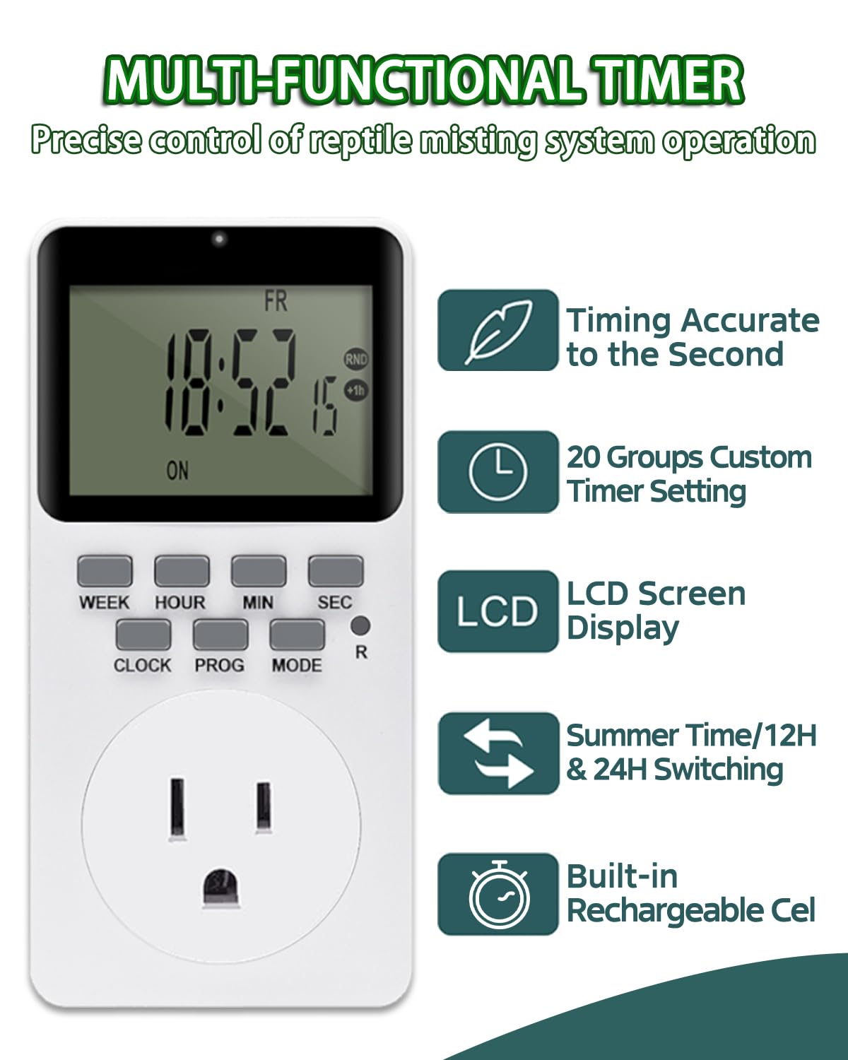 Ycxydr Automatic Reptile Mister System with Timer, 2 Nozzles, Quiet Pump, Expandable, Black, Model YMP-120-10