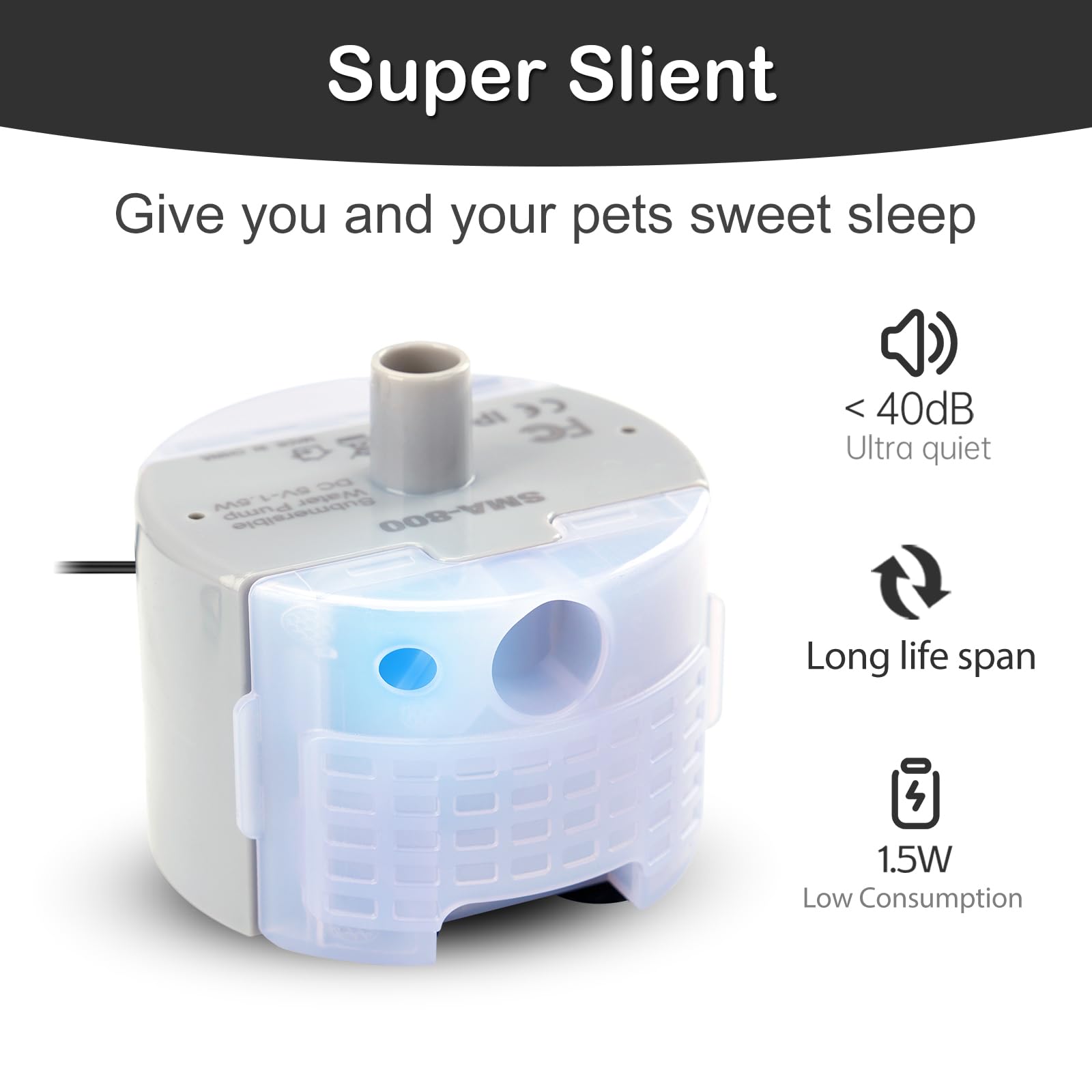 Cat Water Fountain Pump, Pet Water Fountain Replacement Pump Sma-800 Submersible Motor For Stainless Steel Indoor Cat Fountain P