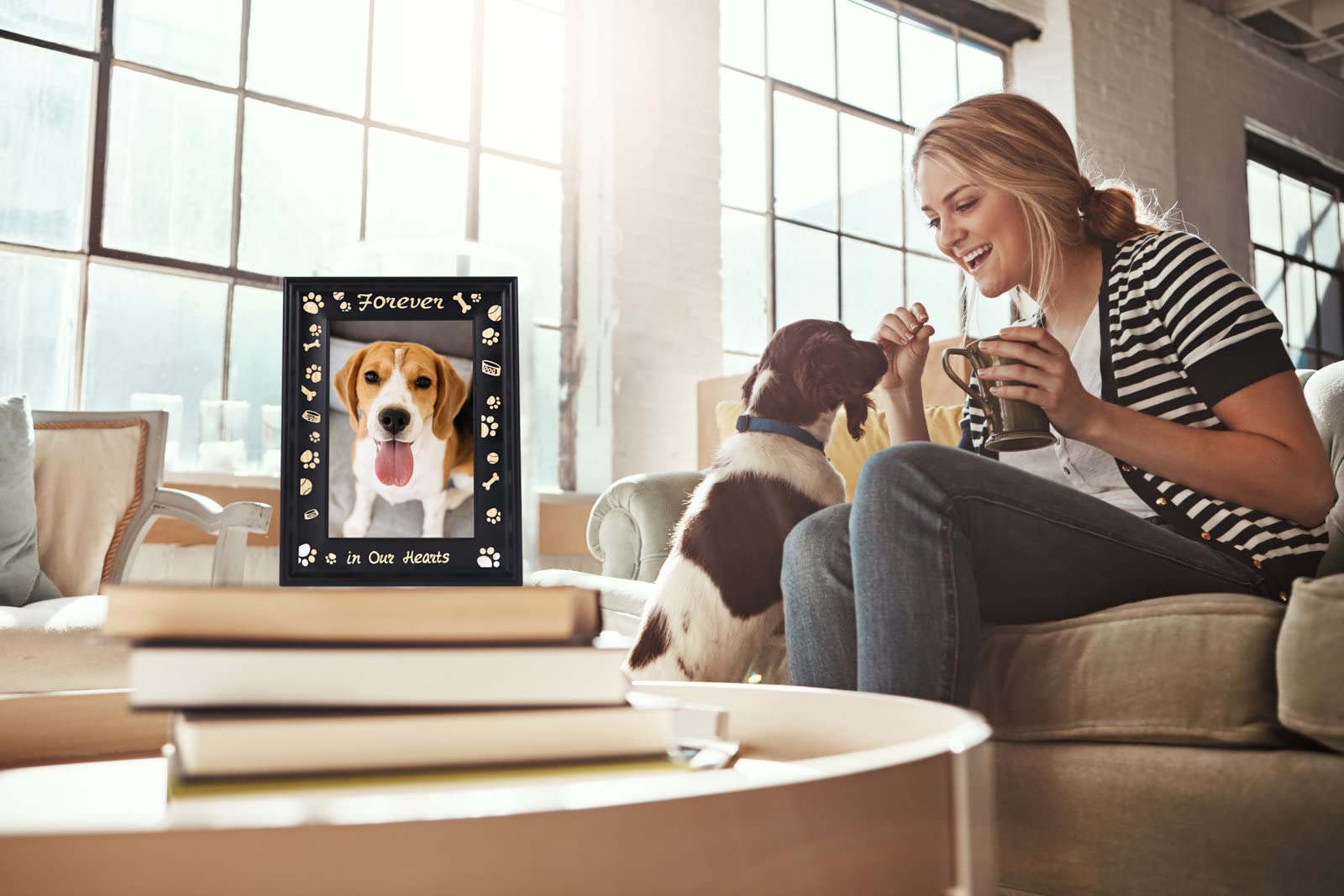 Waahome Dog Memorial Wood Picture Frame, 6''X8'', Solid Wood, Rustic Style, Tabletop, Easel Back, Fits 3.5''X5.5'' Photos
