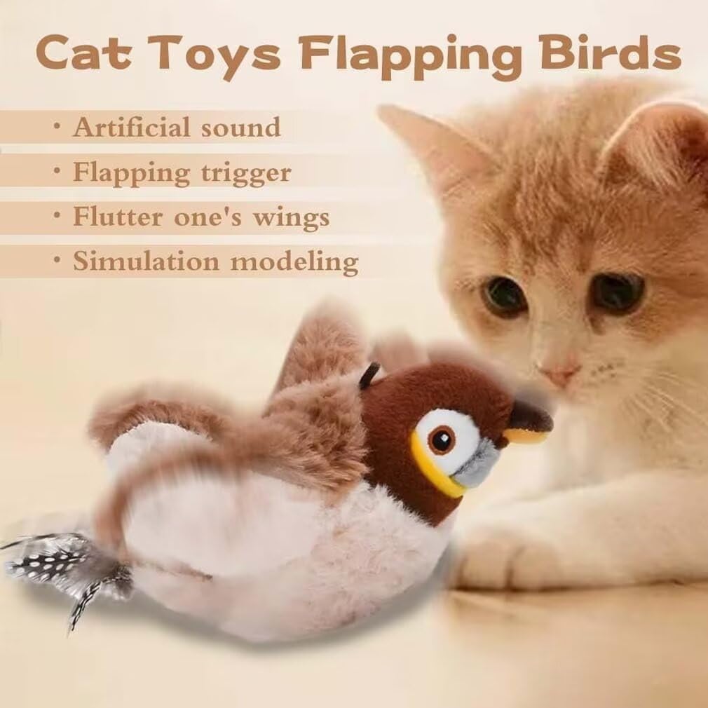 Eisfiel Flappy Bird Chase Cat Toy, Interactive Flyingtoys For Indoor Cats, Simulated Interactive Chirping Bird Cat Toy Woodpecke
