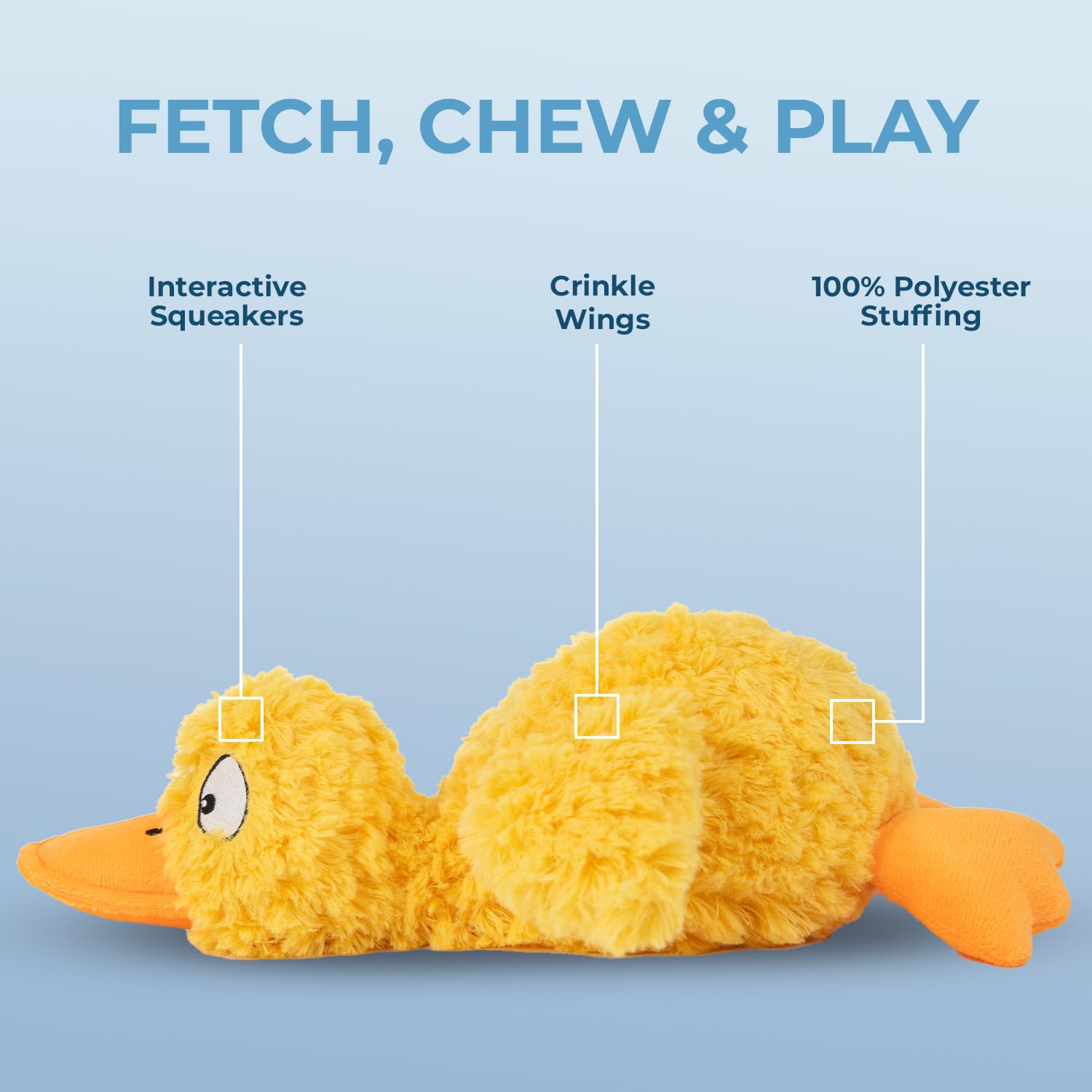 Best Pet Supplies Ducky Doodle Squeaky Crinkle Plush Toy For Small And Medium Breed Puppies Or Dogs - Ducky Doodle (Gold), Large