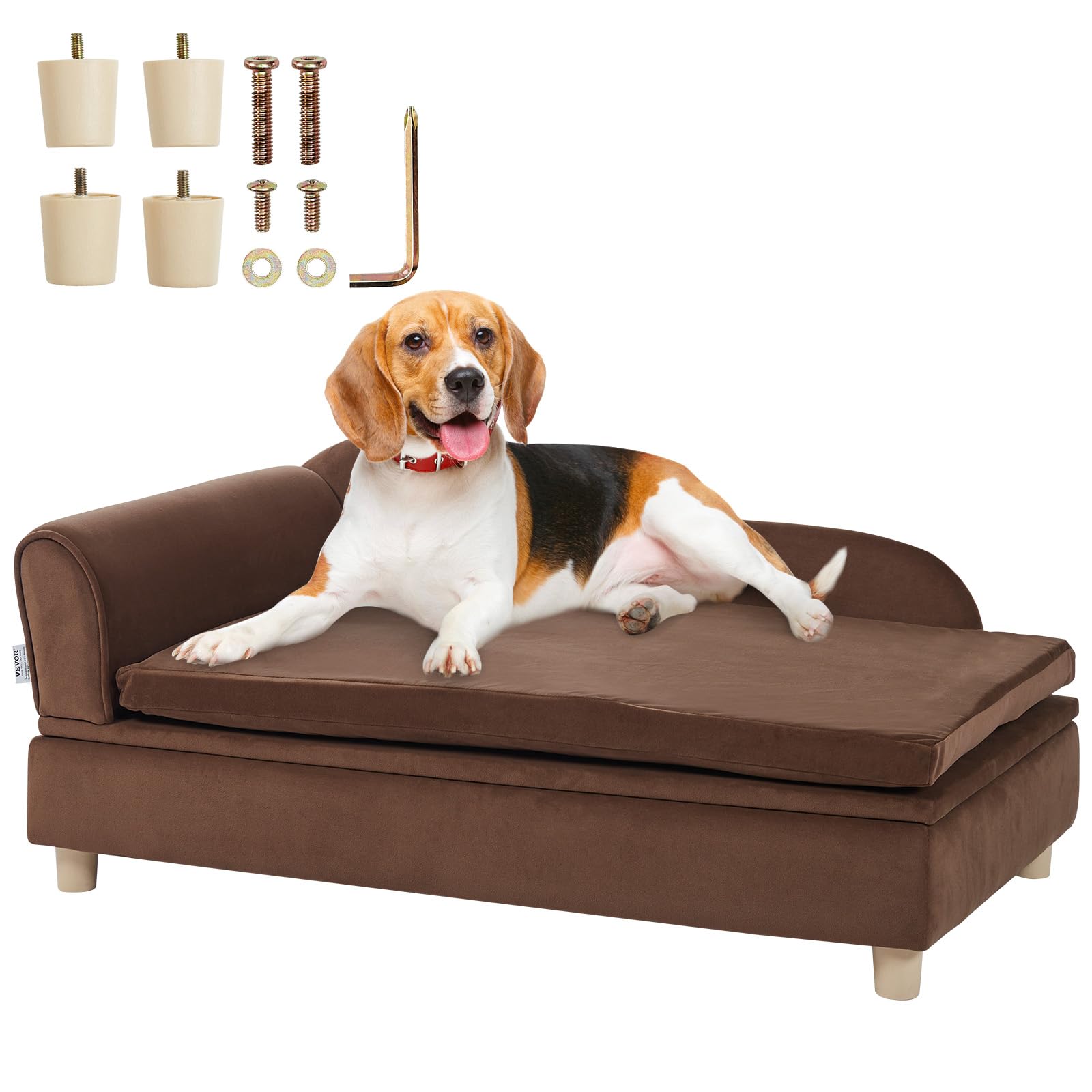 Vevor Pet Sofa, Dog Couch For Small-Sized Dogs And Cats, Soft Velvety Dog Sofa Bed, 60 Lbs Loading Cat Sofa, Dark Brown