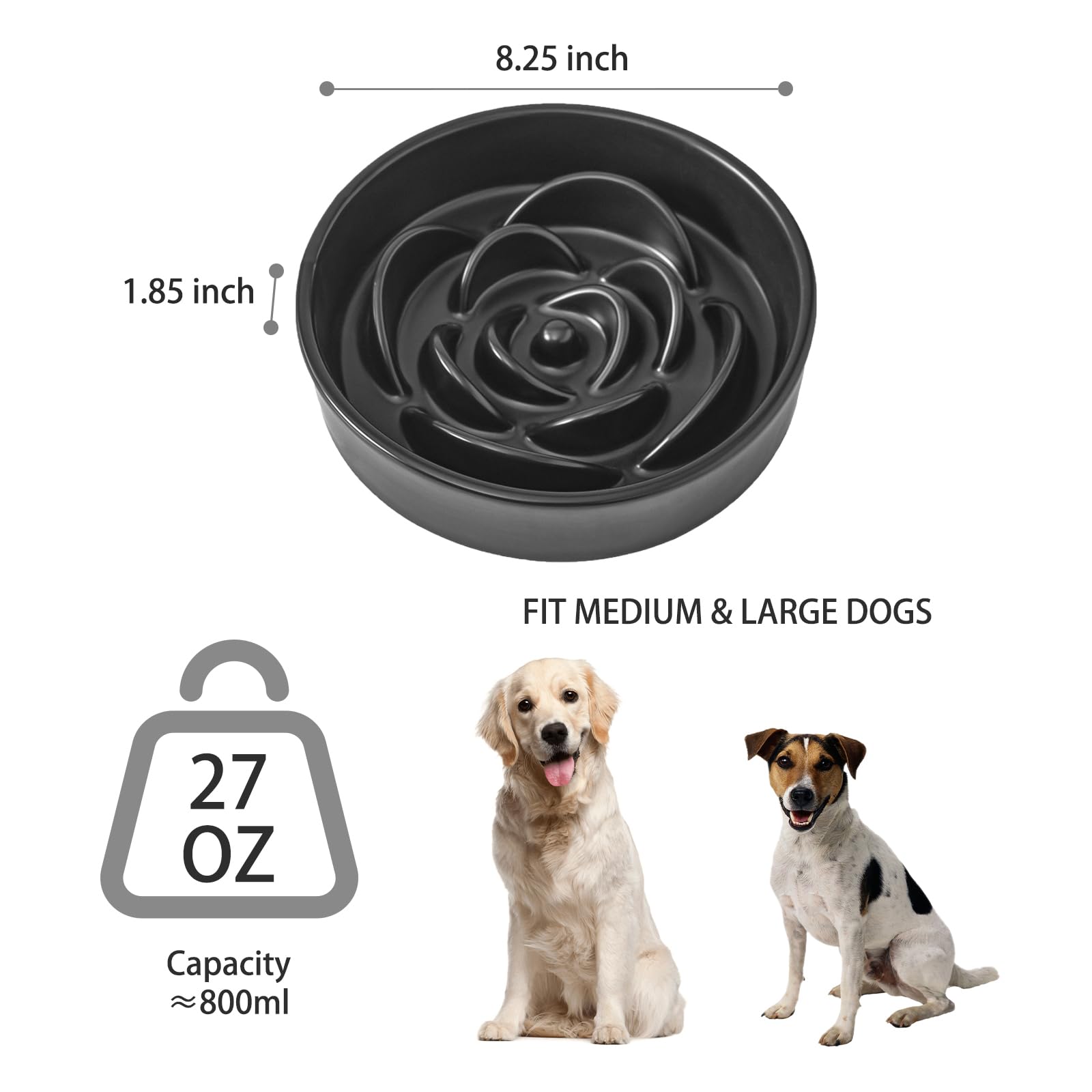 Welloyed 8.25 Ceramic Slow Feeder Dog Bowls - Petal Shape Modern Dog Food Dish for Medium and Large Breeds, Puzzle Maze Bowl t