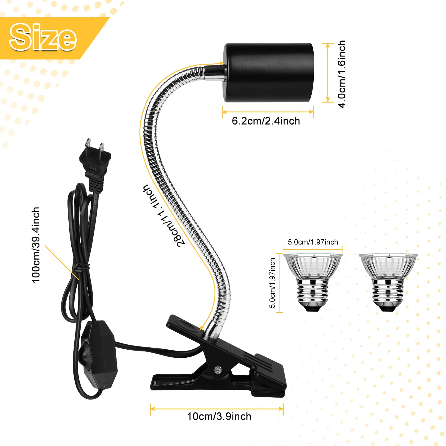 Reptile Heat Lamps, Turtle Lamp Uva/Uvb Turtle Aquarium Tank Heating Lamps With Clamp, 360° Rotatable Basking Lamp For Lizard Turtle Snake Aquarium Aquatic Plants With 2 Heat Bulbs (E27,110V)