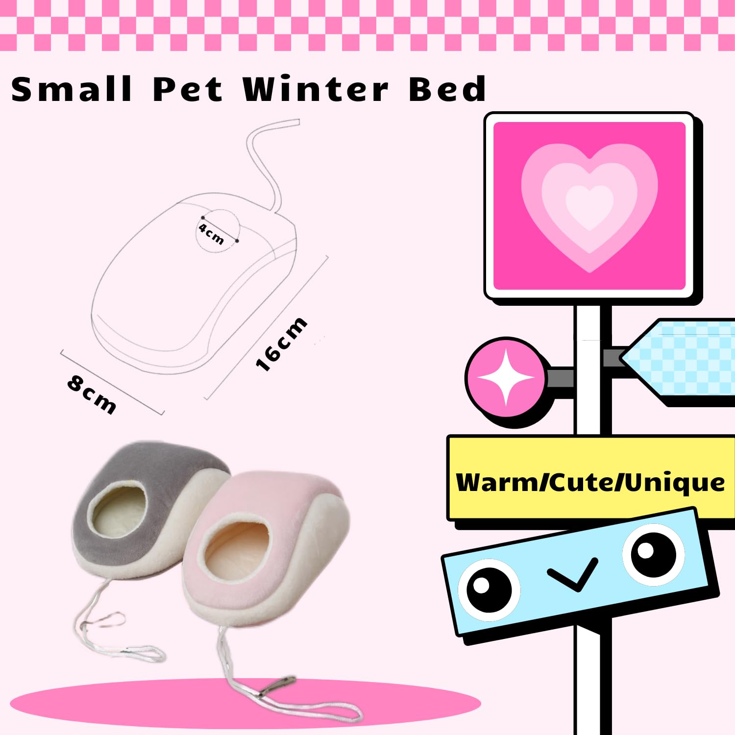 Ttmimik Hamster Bed Hideout Hamster House Cute Habitat Warm & Cozy Cage Hammock Set Small Pet Cage Hammock Small Pet Washable (G