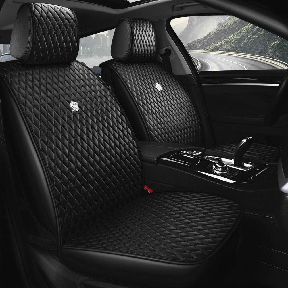 Luxury Black Leather Car Seat Cover Front  Rear Seat Covers With Airbag Compatible 9Pcs Universal Leather Seat Cover Fit Car Aut
