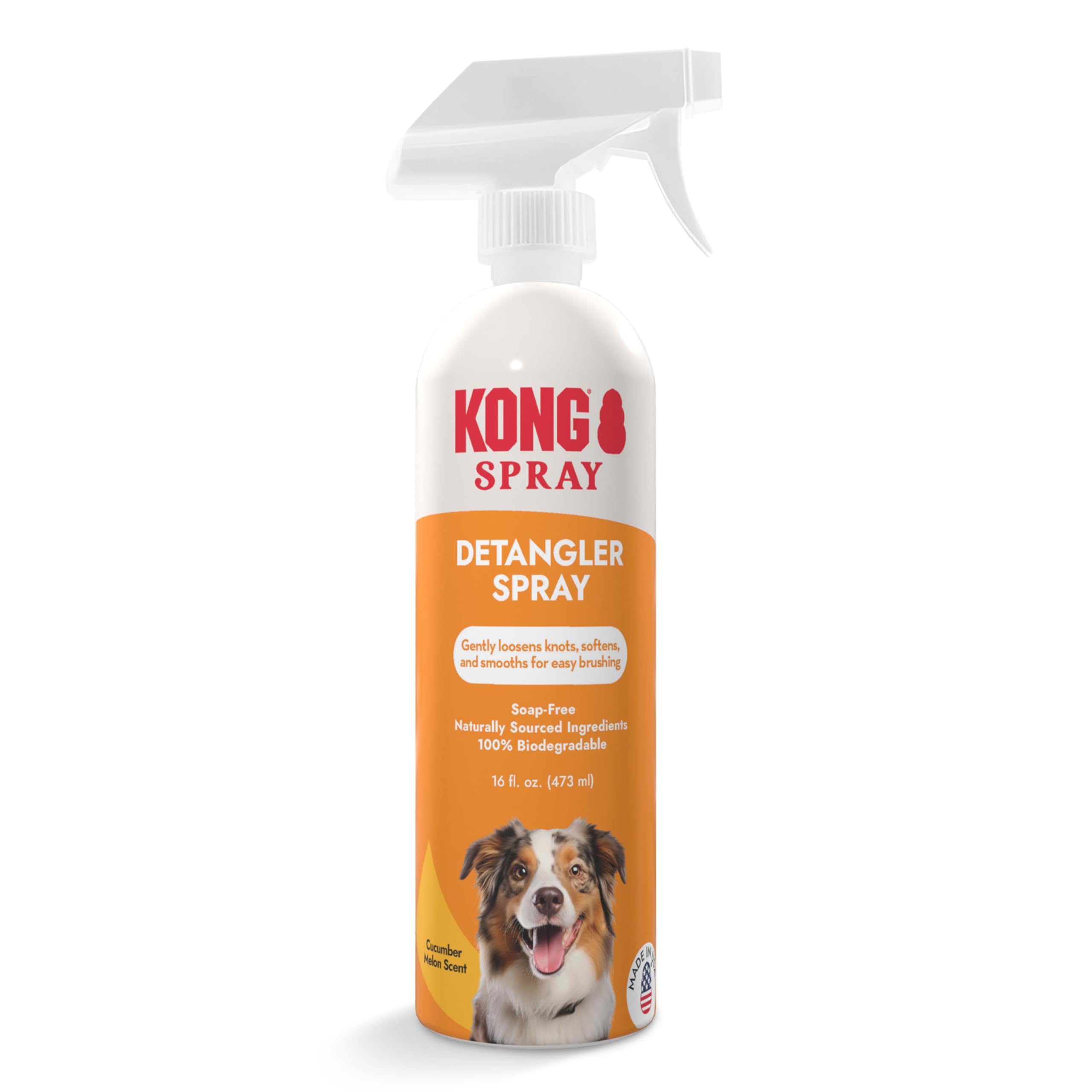Kong Detangler Spray for Dogs - Cucumber Melon Scent, 16 fl oz - Loosens Knots, Softens & Smooths Coats, Biodegradable, Alcohol-