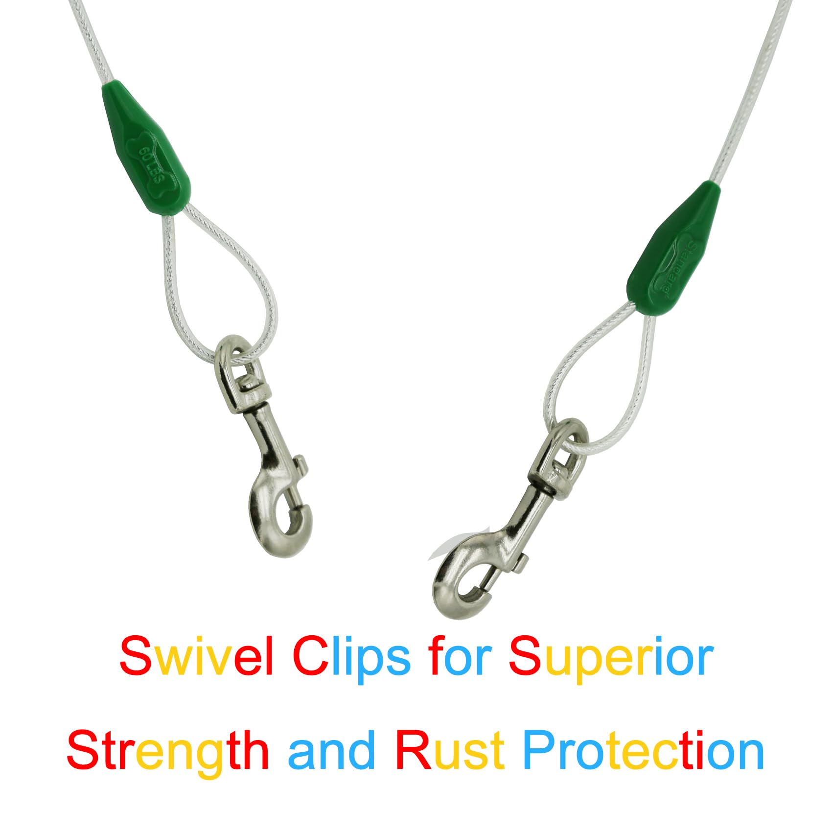 Petest 30Ft Reflective Tie-Out Cable For Medium Dogs Up To 60 Pounds