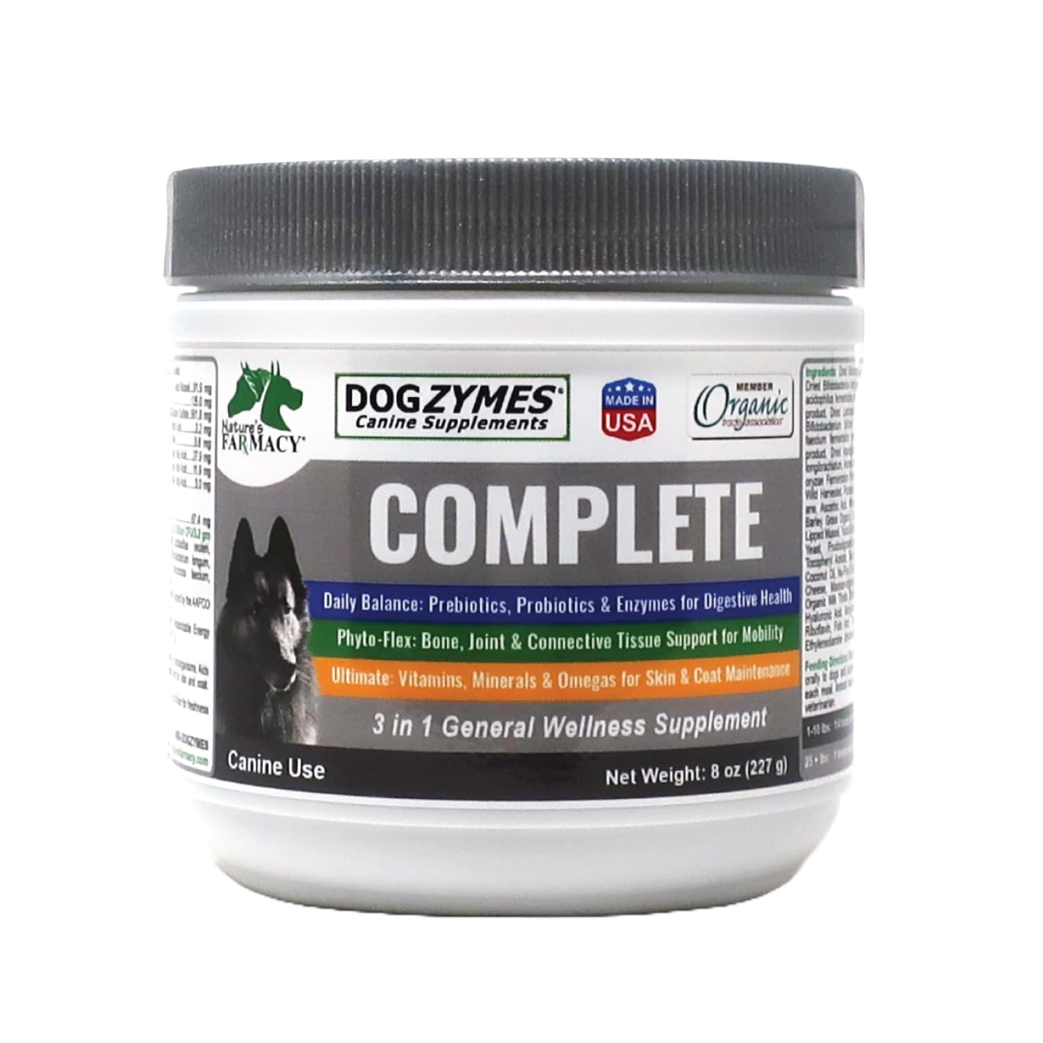 Dogzymes Complete - Probiotics, prebiotics, Glucosamine, Chondroitin, MSM and Hyaluronic Acid, Complete Skin and Coat Care (8 Ou