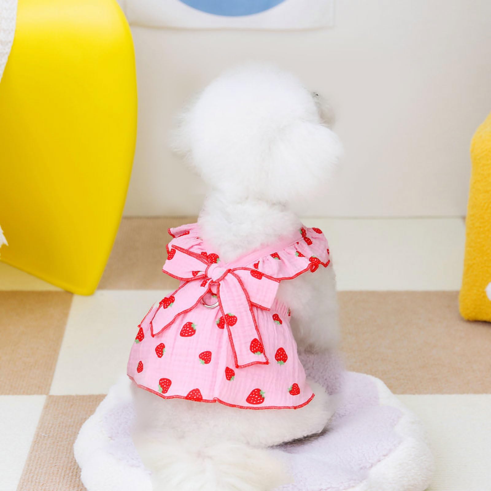 Dog Dresses For Small Dogs Girl Female Clothes Cat Clothes Cat Dress Cute Cotton Extra Summer Bow Decor Printed Strawberry Dog B
