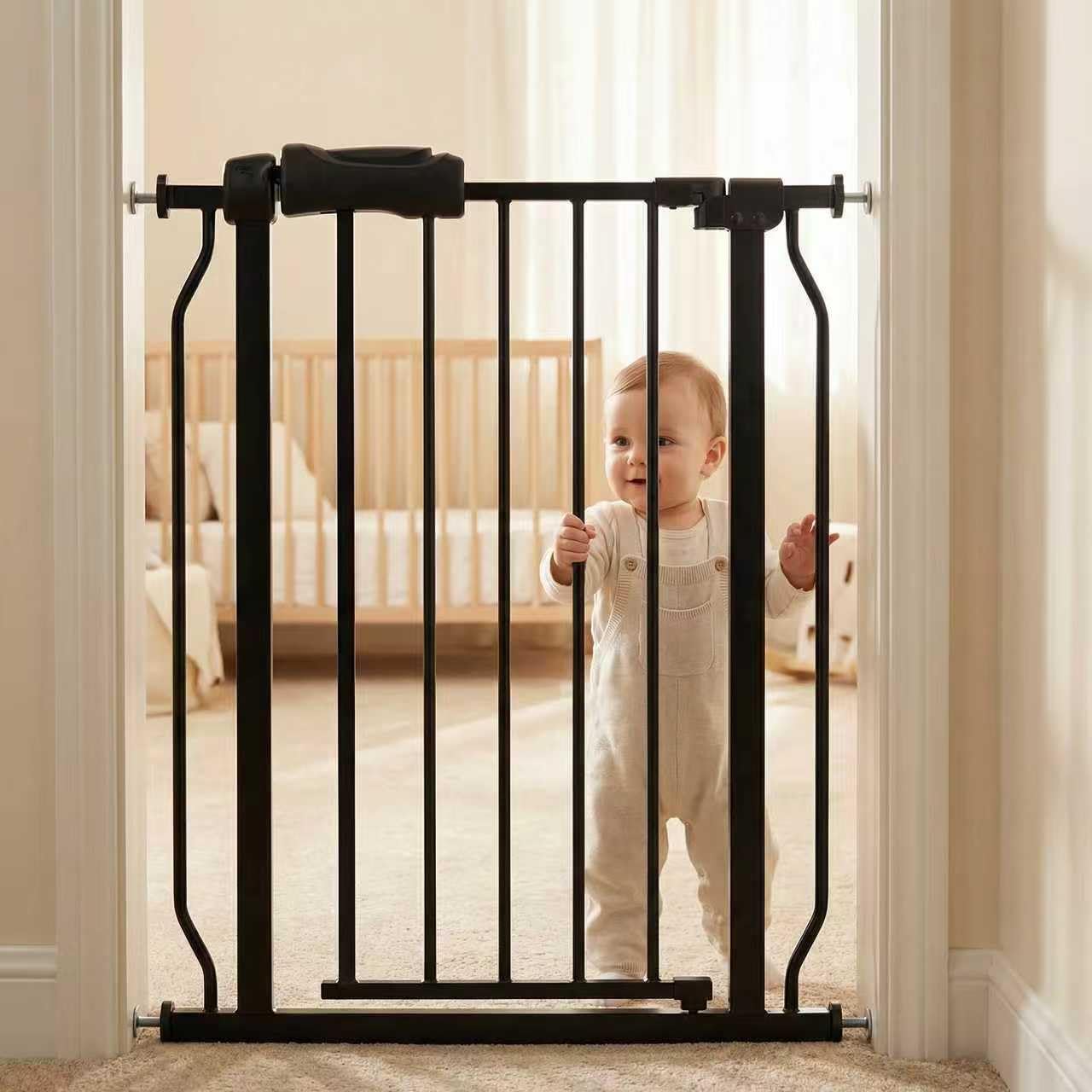 COSEND Narrow Baby Gate 24 Inch Small Black Tension Indoor Safety Gates Auto Close Walk Through Metal Narrow Dog Gate for The Ho
