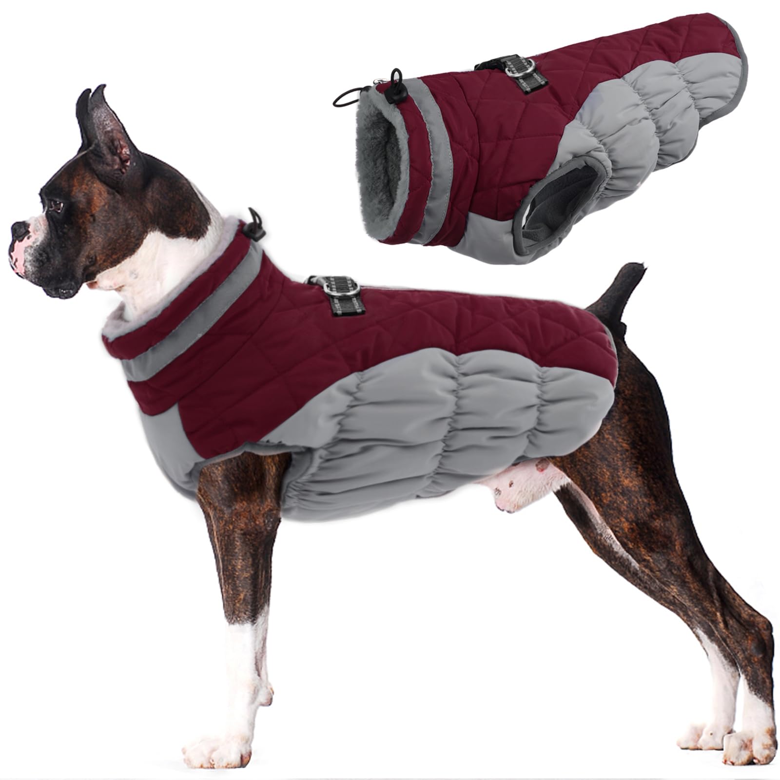 Lelepet Warm Dog Winter Coat,Large Dog Coat Waterproof Dog Jacket With Harness Dog Cold Weather Coats Windproof Reflective Dog F
