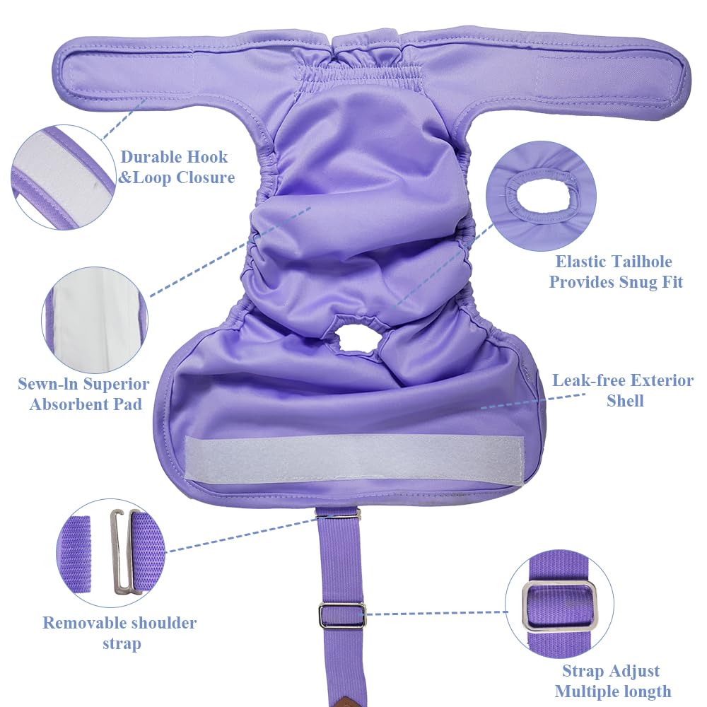 3 Pack Washable Female Dog Diaper with Suspender,Reusable Fixed Doggie Diapers Super Absorbent Leakproof for Dog in Heat Cycle-L