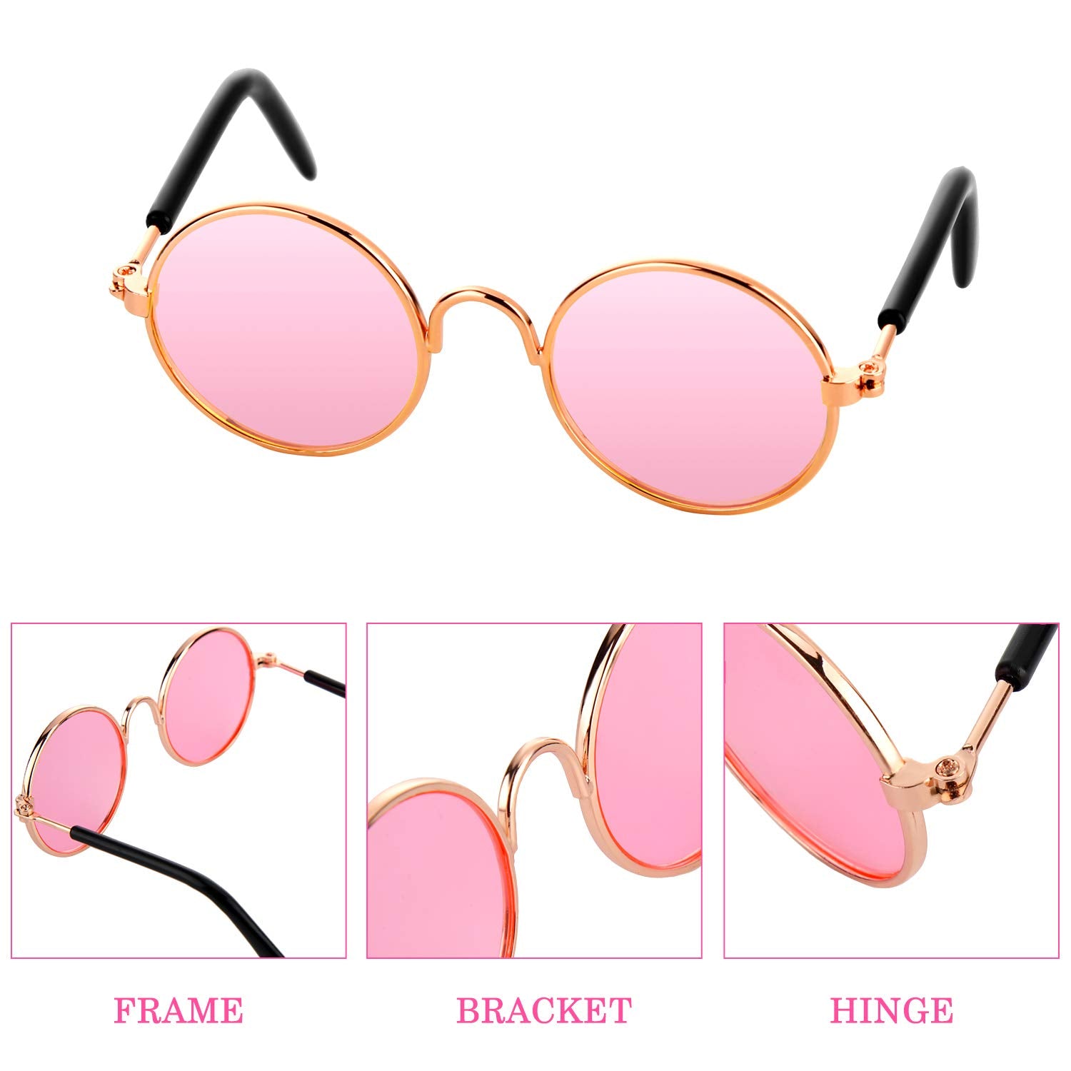 10 Pieces Cat Dog Sunglasses Funny Pet Glasses Round Metal Small Classic Retro Sunglasses Pet Hippie Cute Dog Cat Cosplay Party
