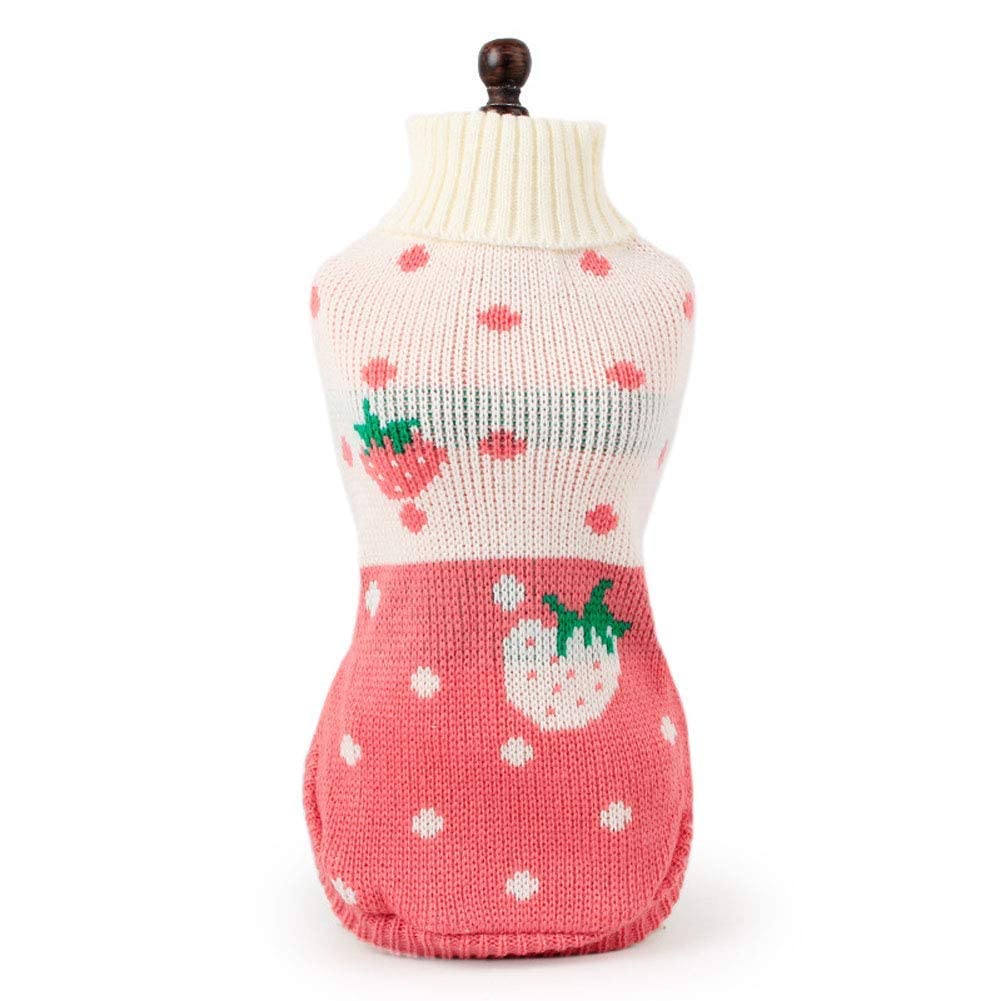 Chborchicen Pet Dog Sweaters Classic Knitwear Turtleneck Winter Warm Puppy Clothing Cute Strawberry And Heart Doggie Sweater (Pi