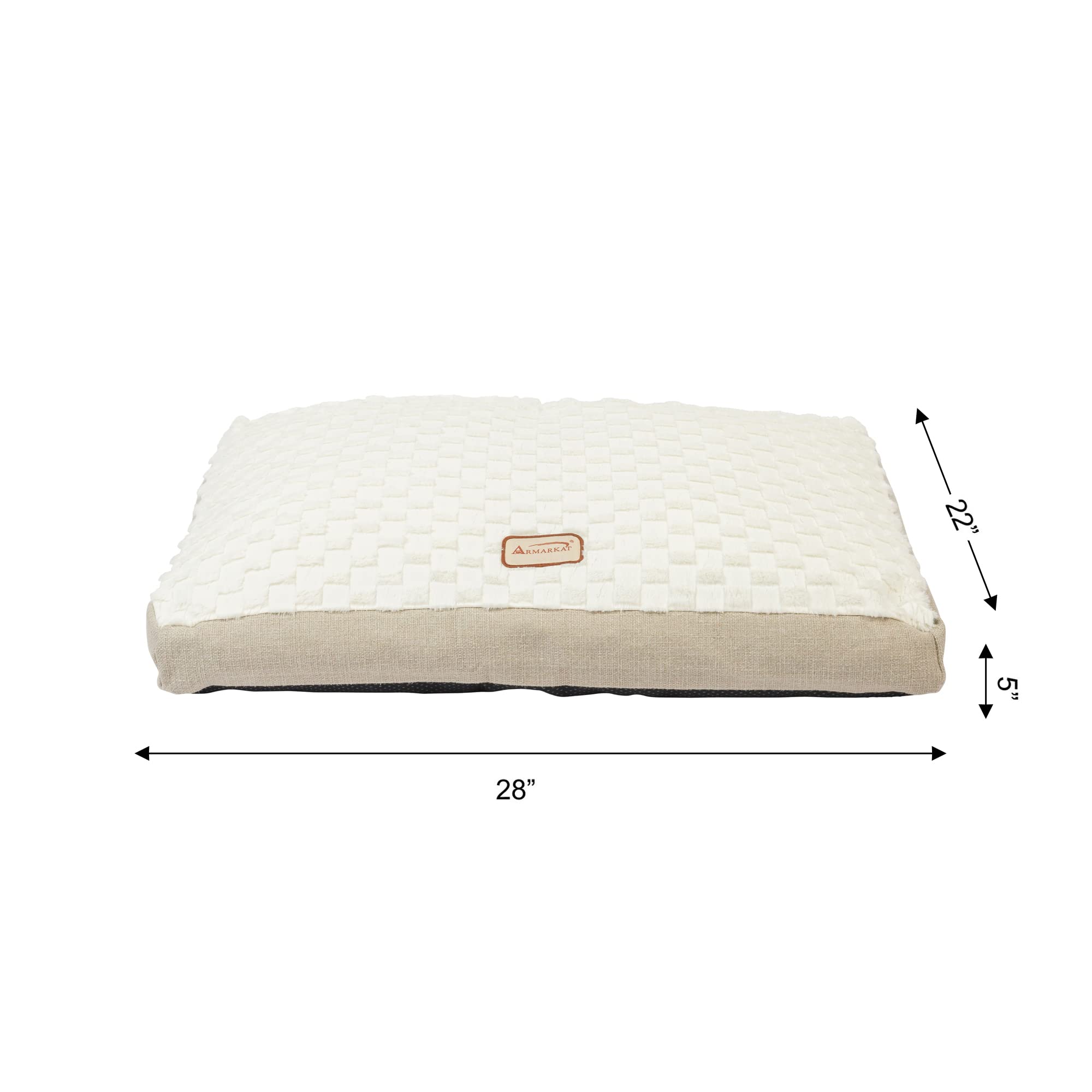 Armarkat Mat Model M12HMB/MB-M Medium with Handle, Dog Crate Mat with Poly Fill Cushion & Removable Cover, Beige/White