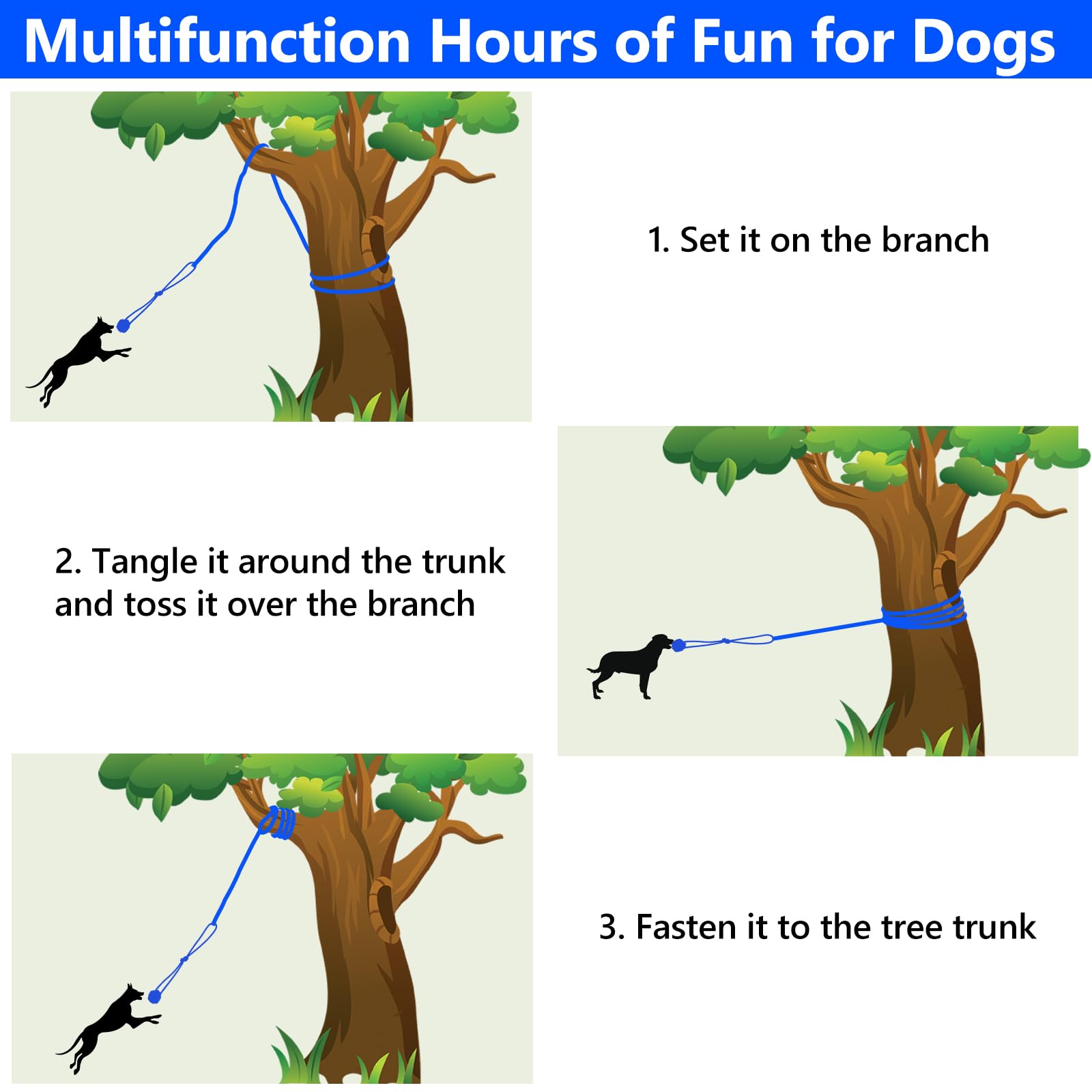 XiaZ Tug of War Dog Toy, Interactive Dogs Toy Bungee Hanging Tether with 2 Chew Rope Toys, Heavy Duty Puppy Outdoor Activity Agg