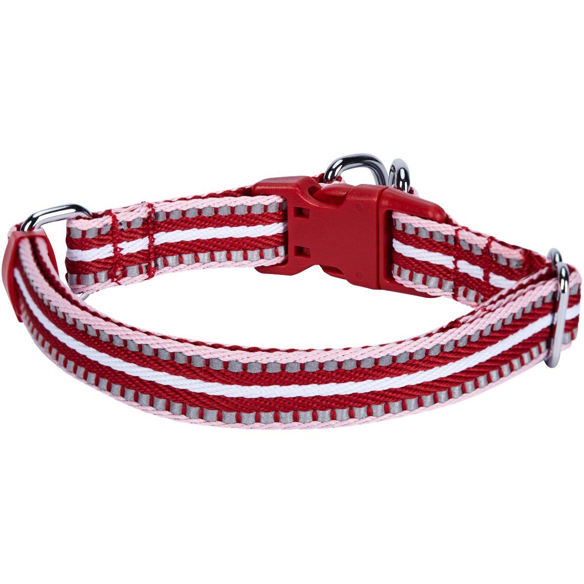 Blueberry Pet 3M Reflective Dog Collars | Adjustable Dog Collar W/Multi-Colored Stripe - Marsala Red And Pink | Nylon Pet Collars For Dogs & Refflective Dog Collar For Small Dogs