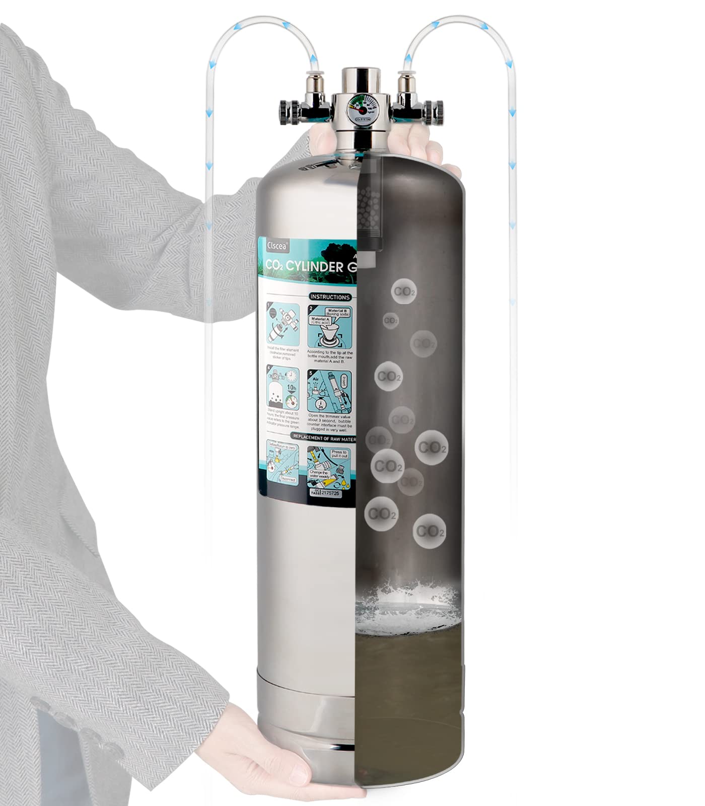 Clscea 5.5L CO2 Cylinder Generator CO2 System Kit for Aquarium & Hydroponic Dual Needle Valve(G900)
