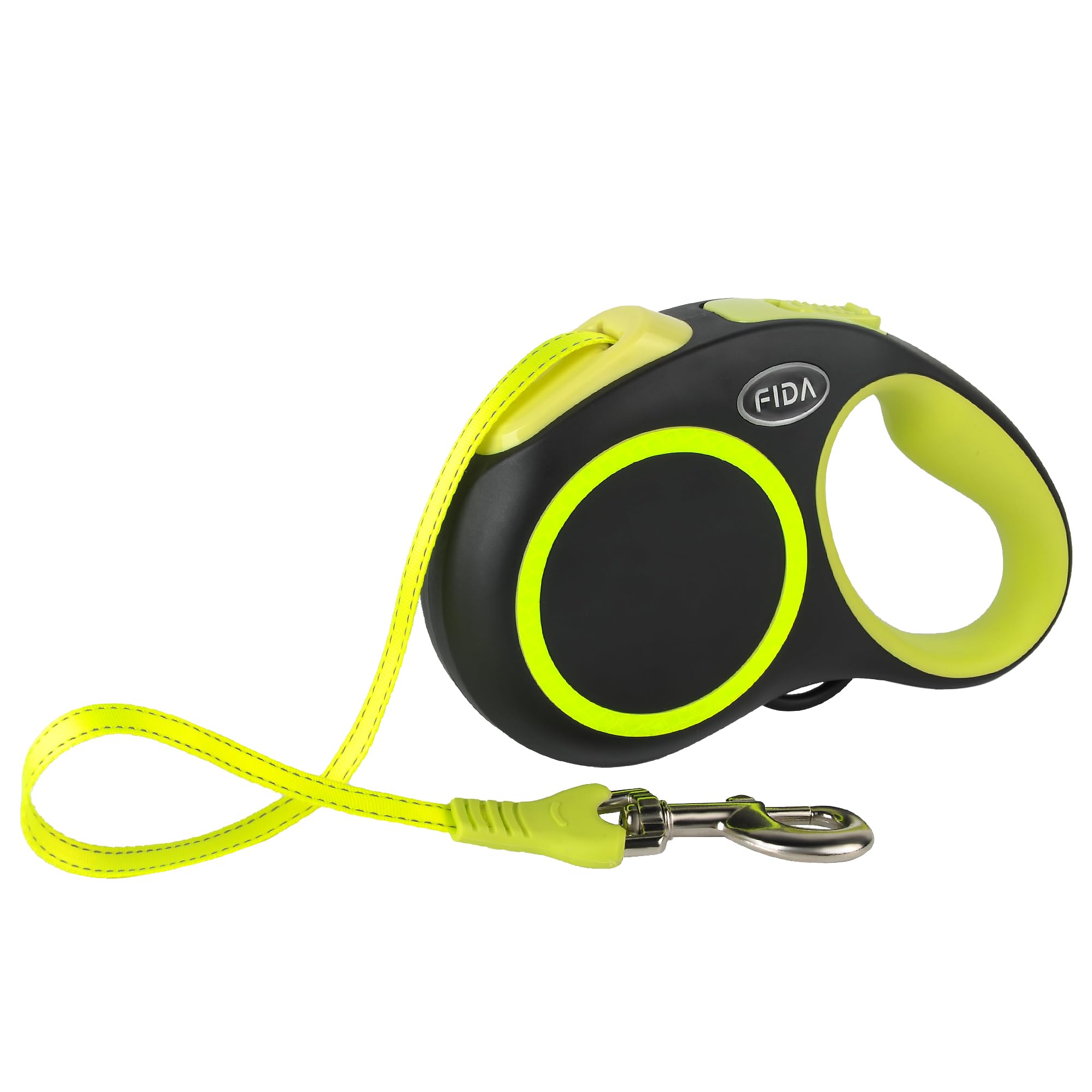 Fida Retractable Dog Leash, Reflective 16Ft Heavy Duty Pet Walking Leash For Medium/Large Dog Up To 44 Lbs, Tangle Free. One-Hand Brake (Medium, Neon Yellow)