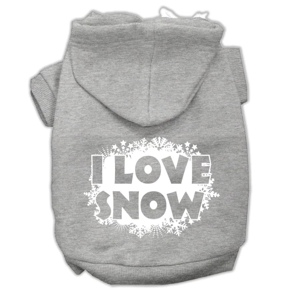 Christmas Pet Dog & Cat Hoodie Screen Printed, I Love Snow Brown XS (0-3 lbs.)