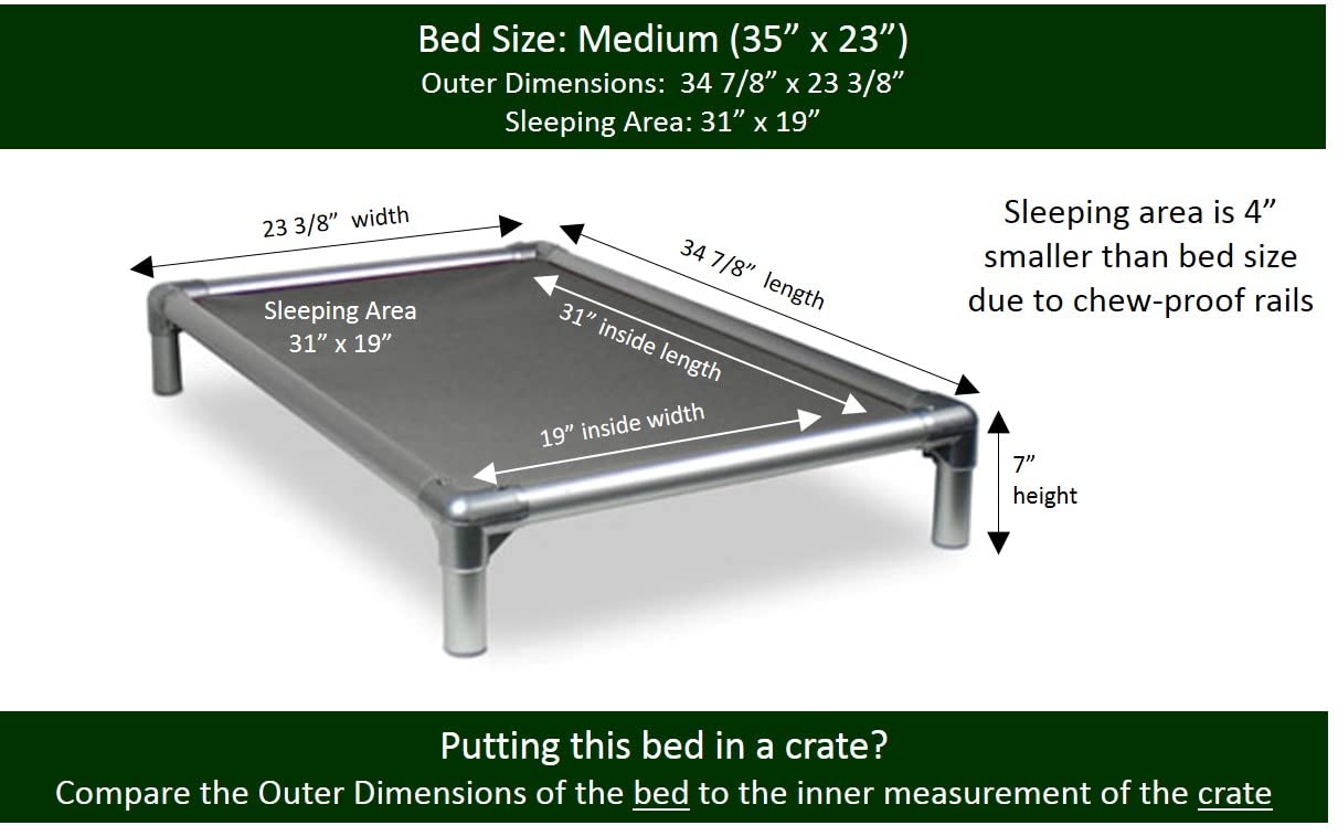Kuranda Chewproof Bed - Silver Aluminum - 35' X 23' - Heavy Duty Vinyl - Smoke