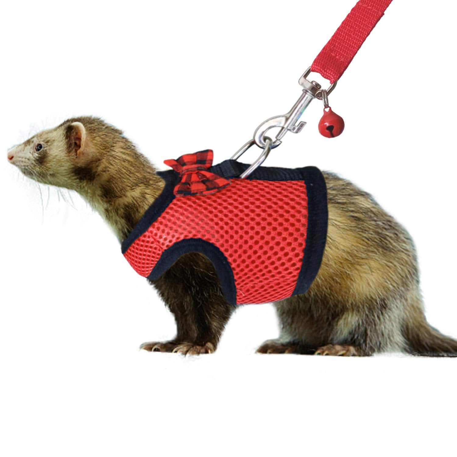 Rypet Small Animal Harness And Leash - Soft Mesh Pet Harness With Safe Bell, No Pull Comfort Padded Vest For Small Pet Red