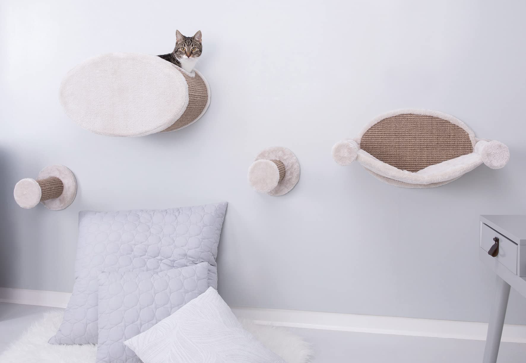 Trixie Wall Mounted Cat Lounge Set, Hammock And Condo With Two Steps, Cat Furniture, Scratching Post, Brown