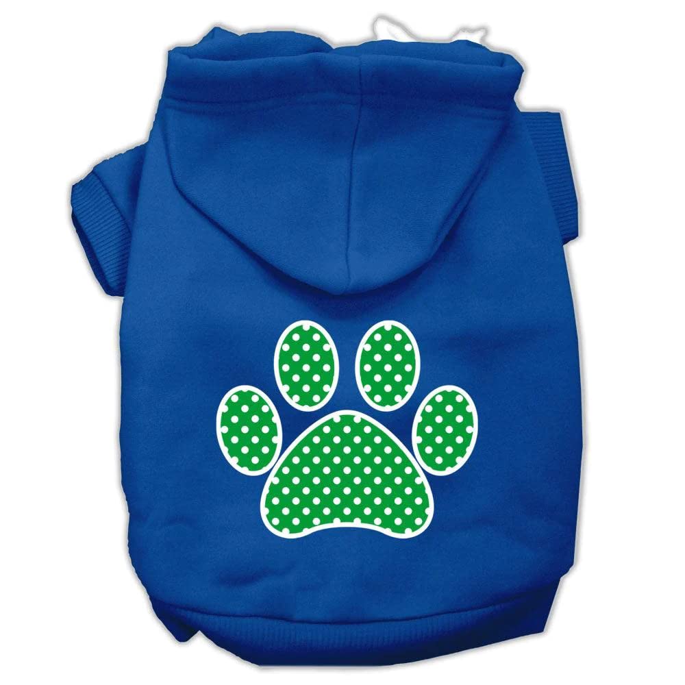 Pet Dog & Cat Hoodie Screen Printed, 'Green Swiss Dots Paw' Black Lg (10-14 Lbs.)